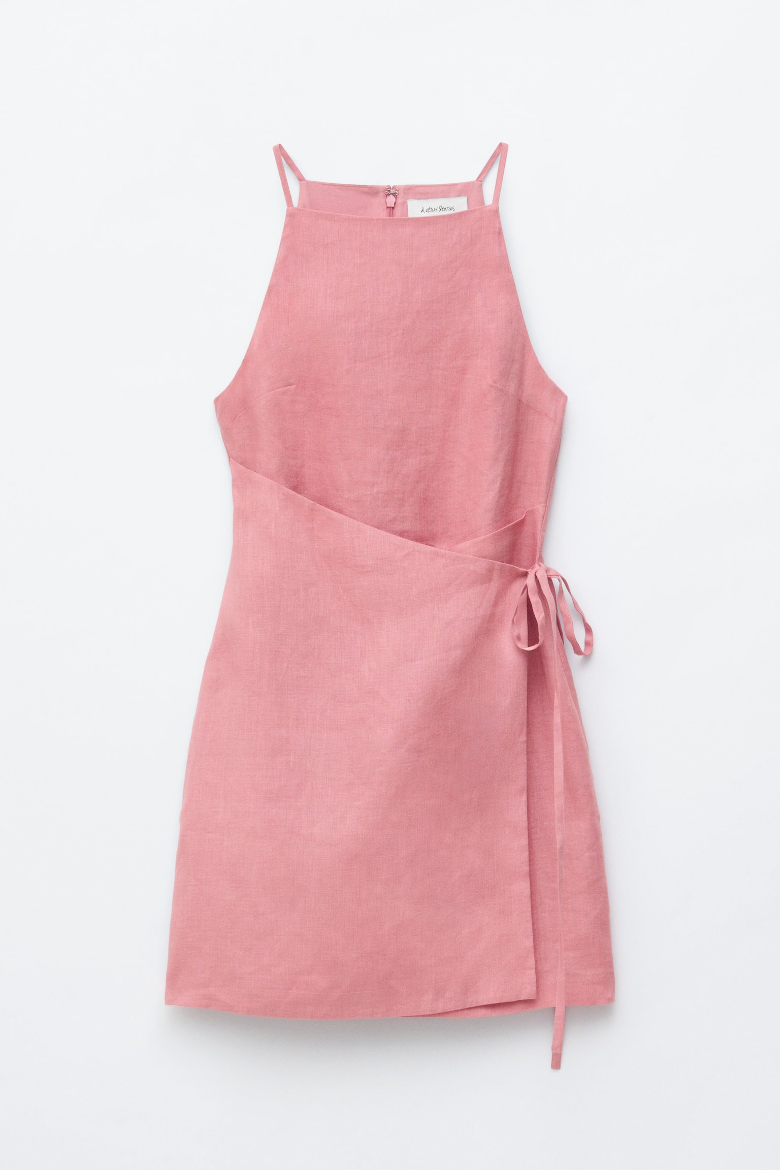 Linen Mini Dress - ורוד/לבן - 1