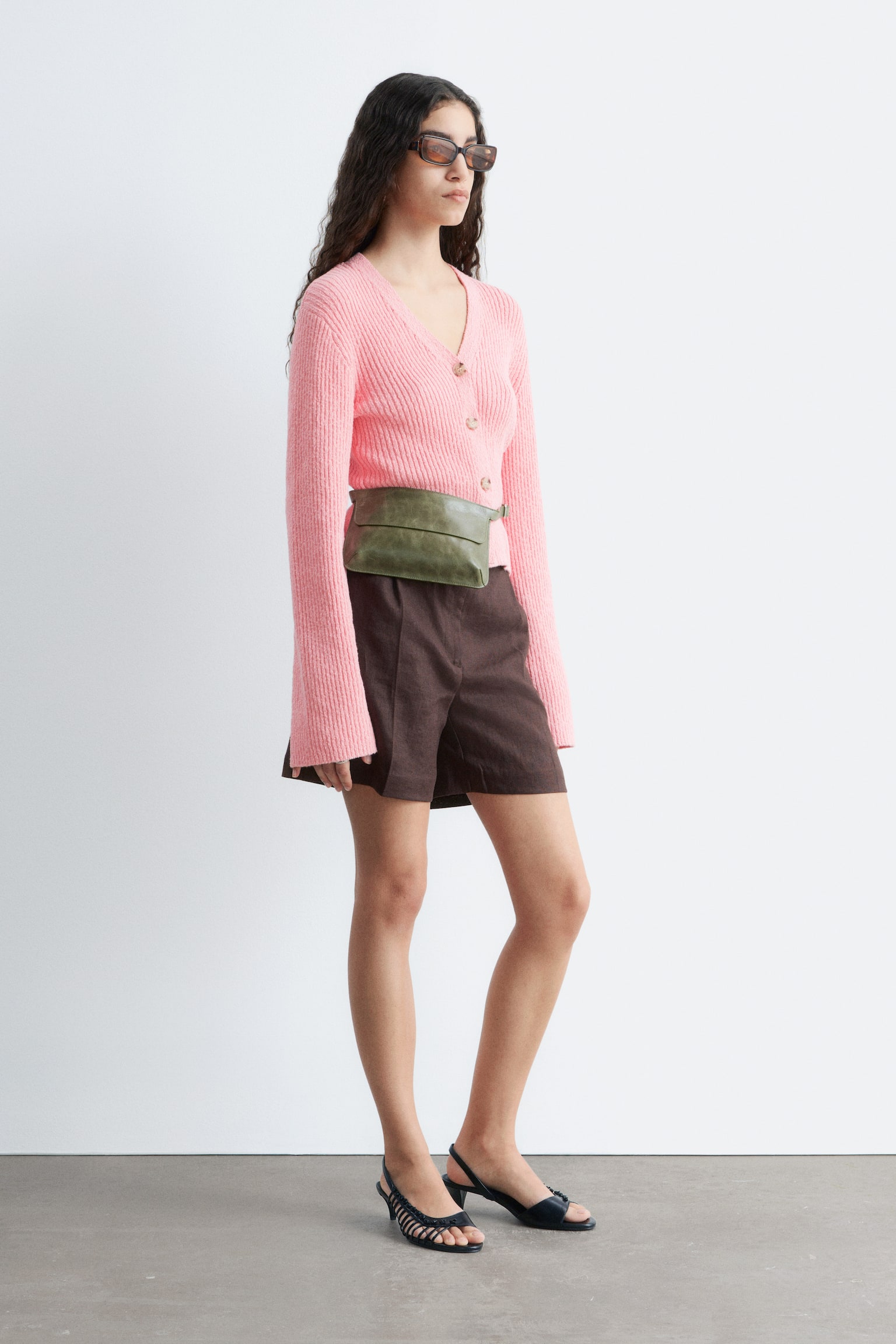 Ribbstickad bomullscardigan - Rosa/Vit/Beige - 4