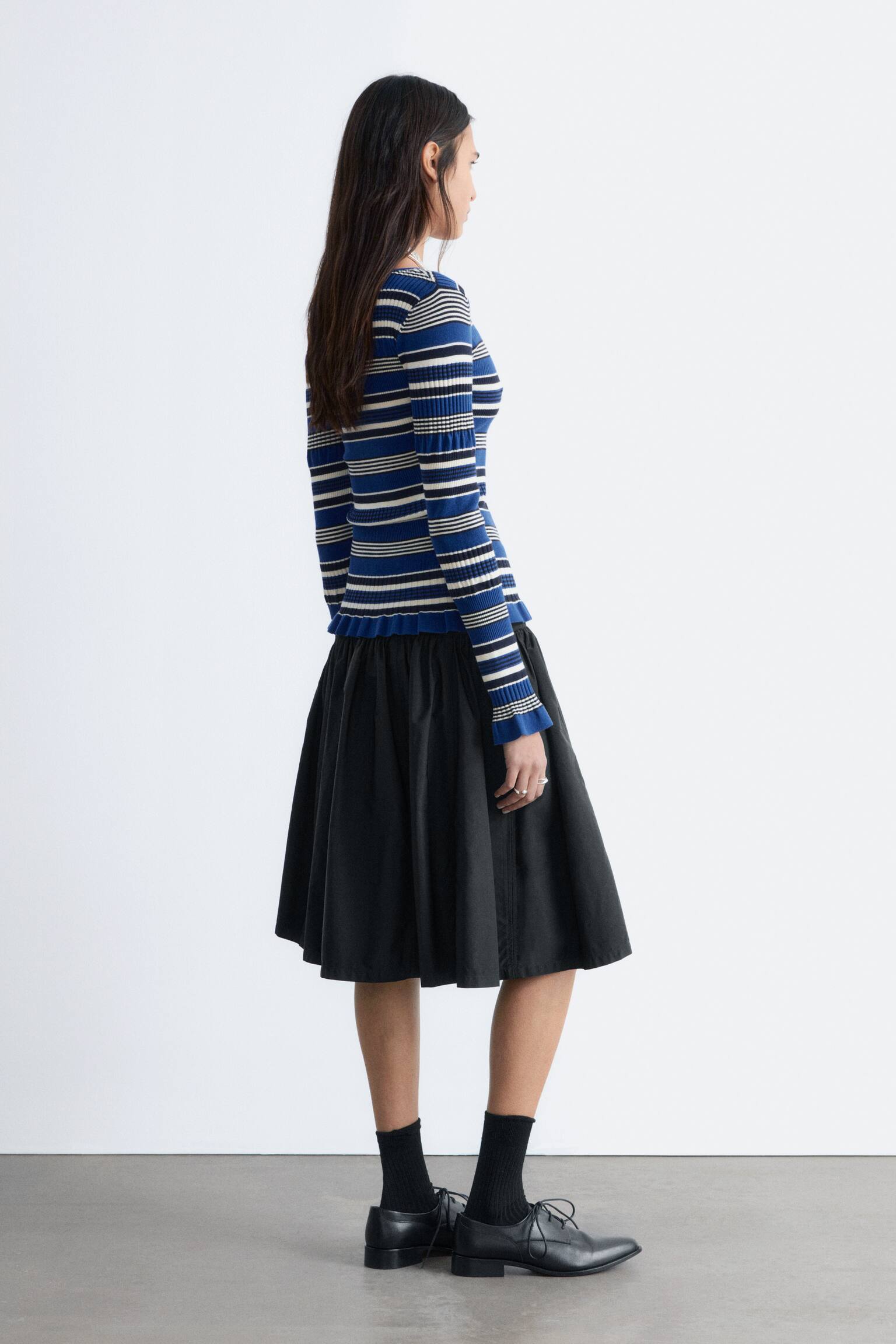 Long-Sleeve Ribbed Top - Blue/Black Stripes/Black/Green/Beige Stripes - 6