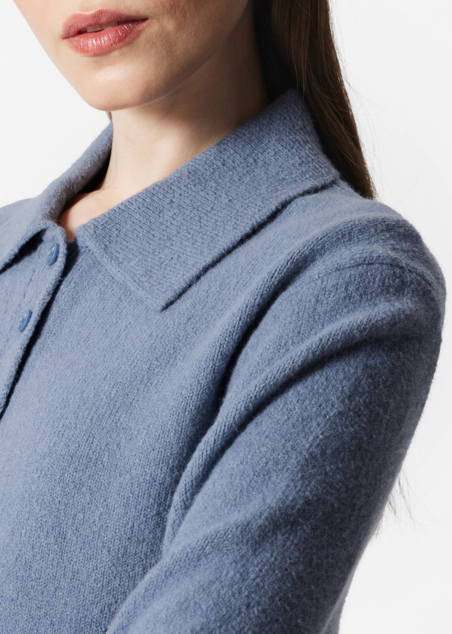 Gebreid vest met kraag - Vaalblauw/Wit/Zwart/Taupe - 3