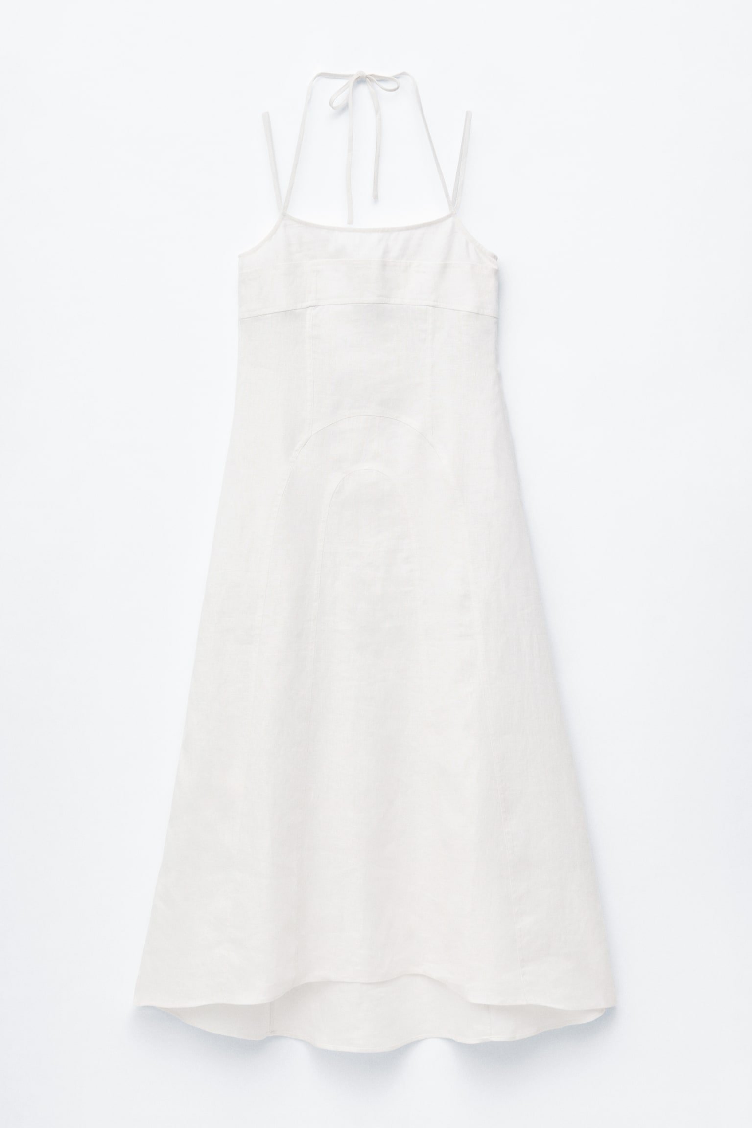 Linen Midi Dress - לבן - 1