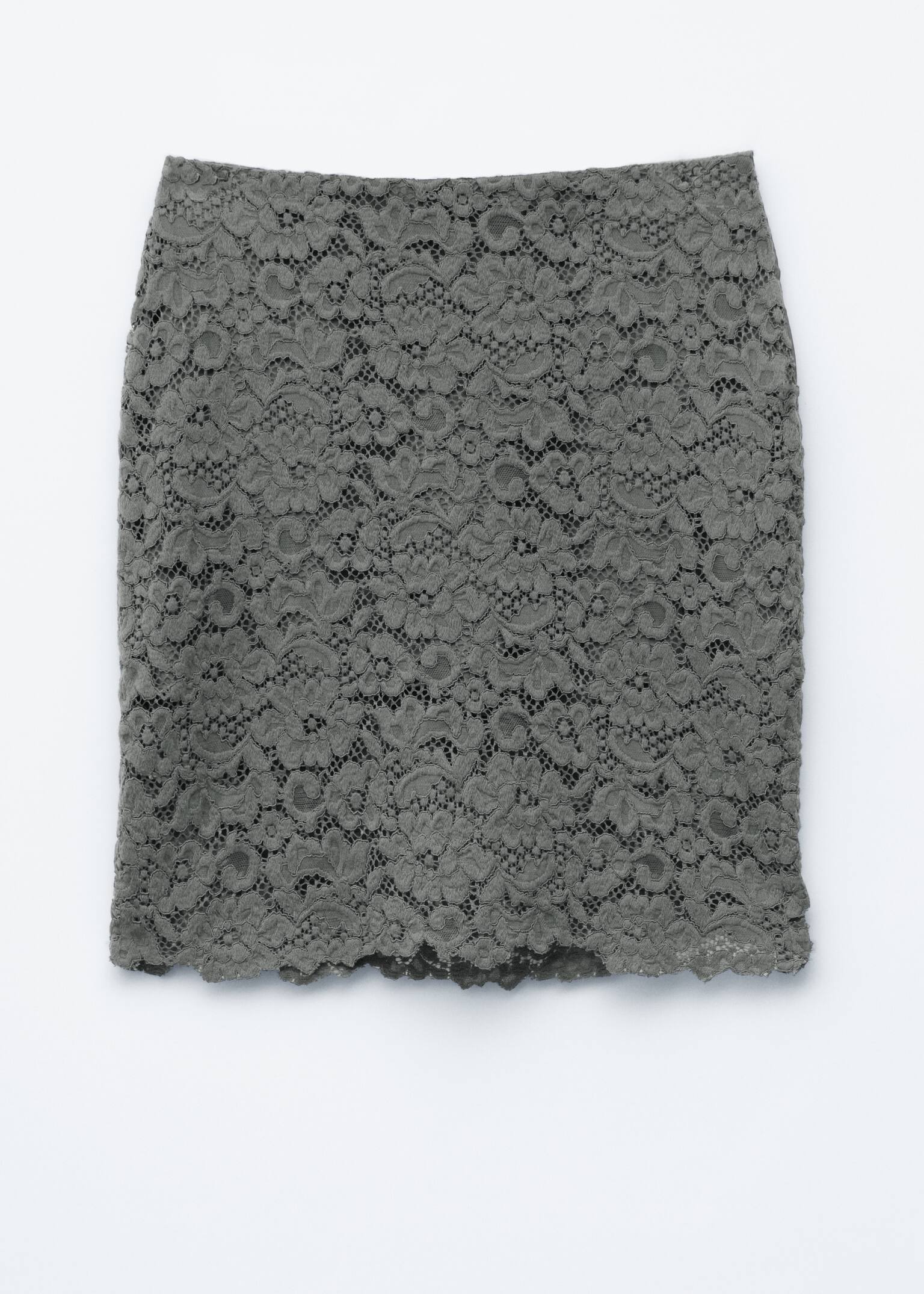 Midilang pencil-nederdel i blondestof - Mørkegrå - 2