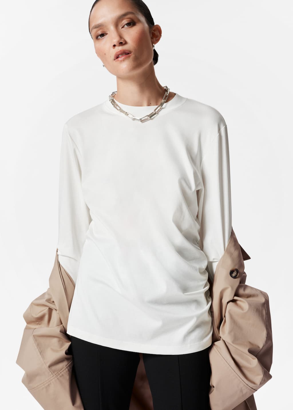 Haut froncé à manches longues - Blanc - Lookbook