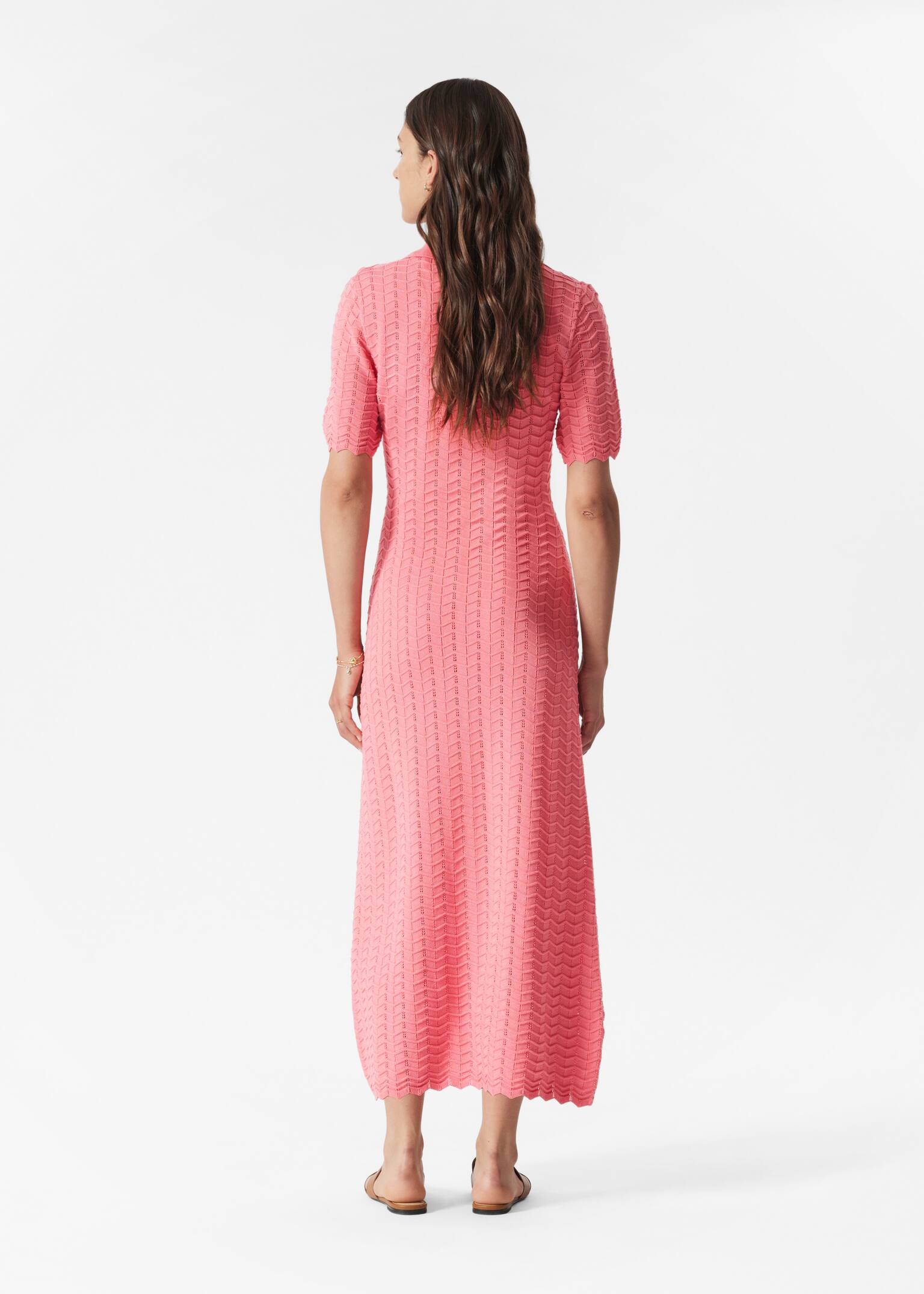 Pointelle-Knit Midi Dress - Roz/Crem - 4