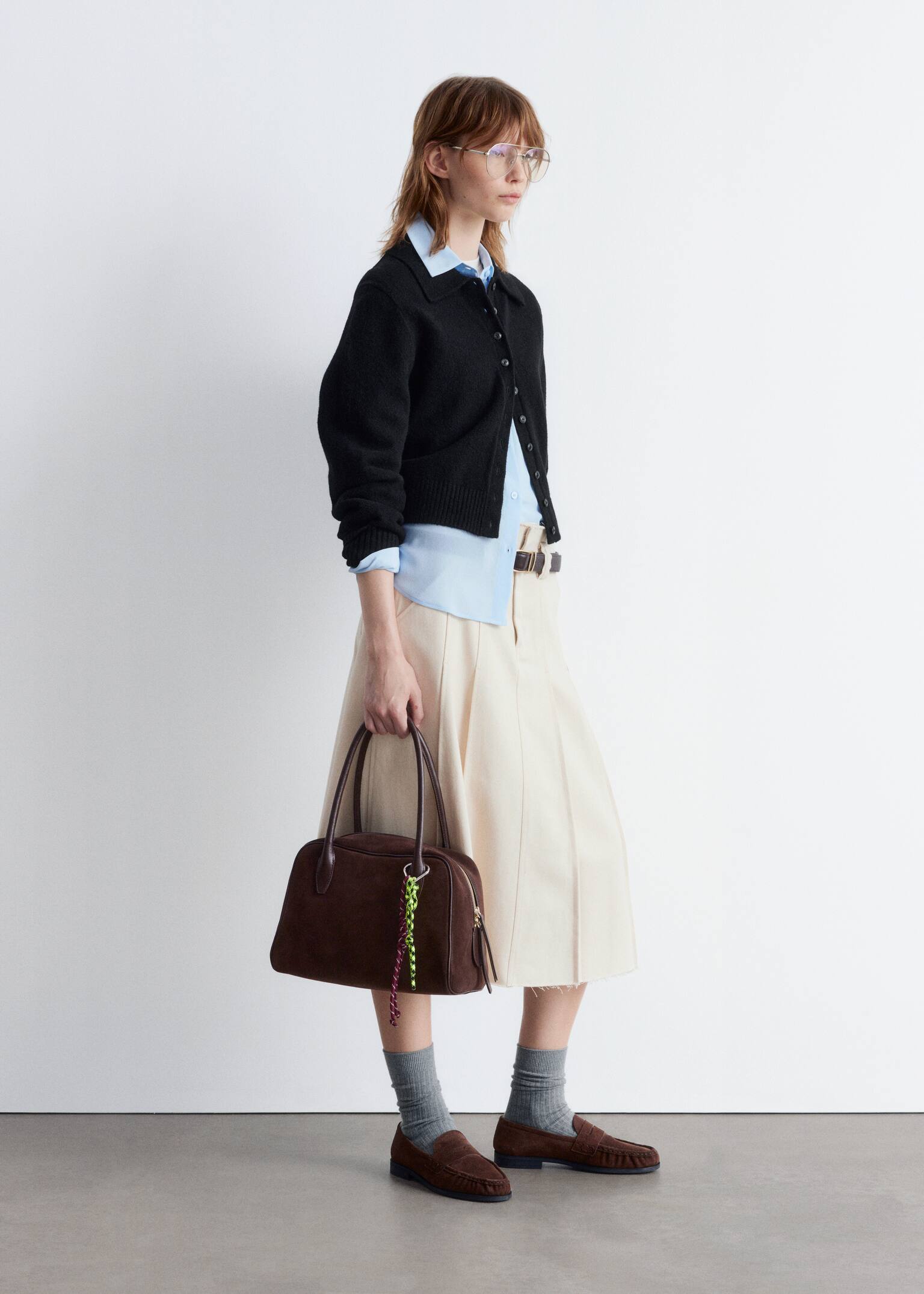 Pletený kardigan s golierom - Čierna/biela/Krtko/Prašná modrá - 3