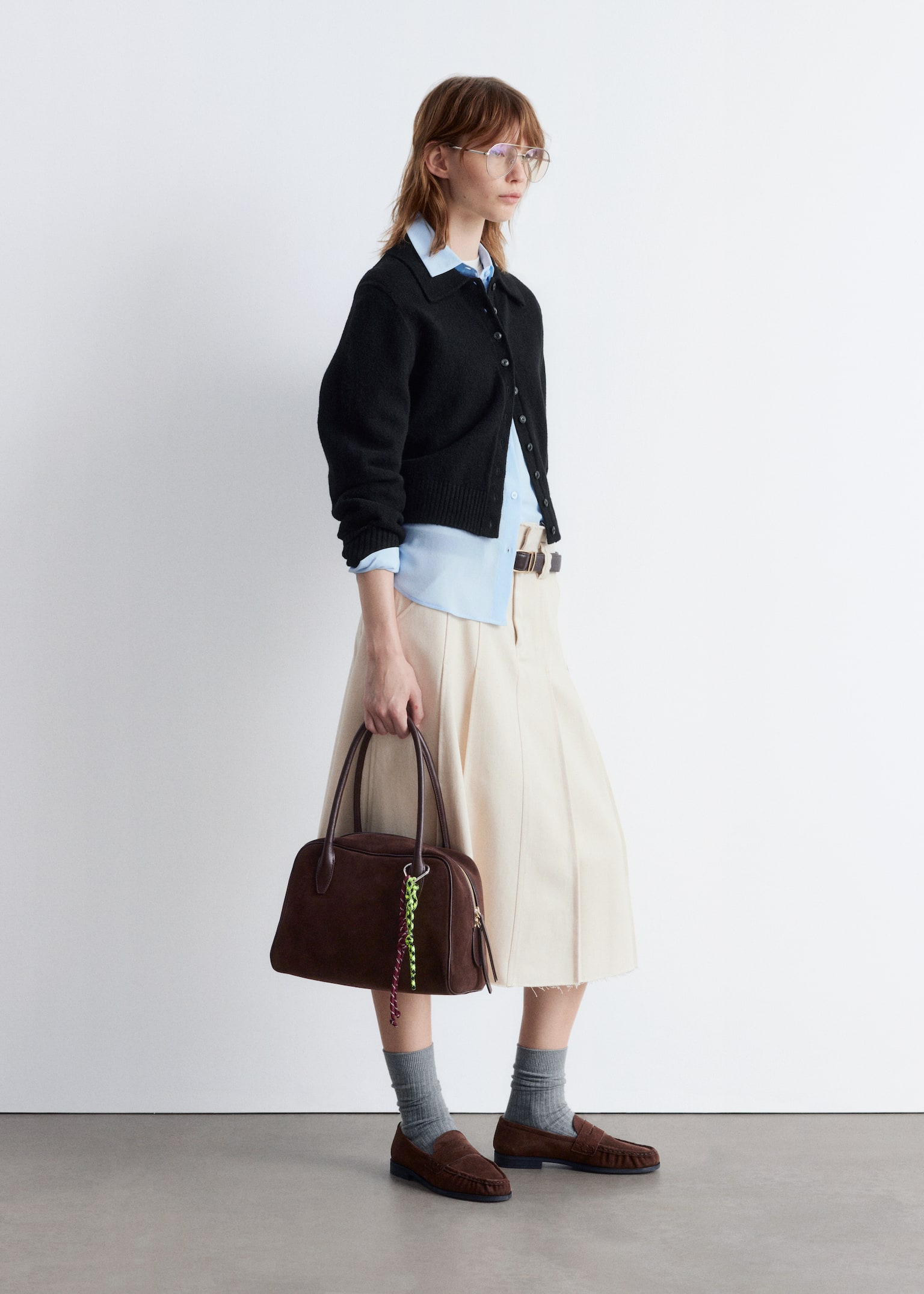 Knitted Collar Cardigan - Black/White/Mole/Dusty Blue - 5