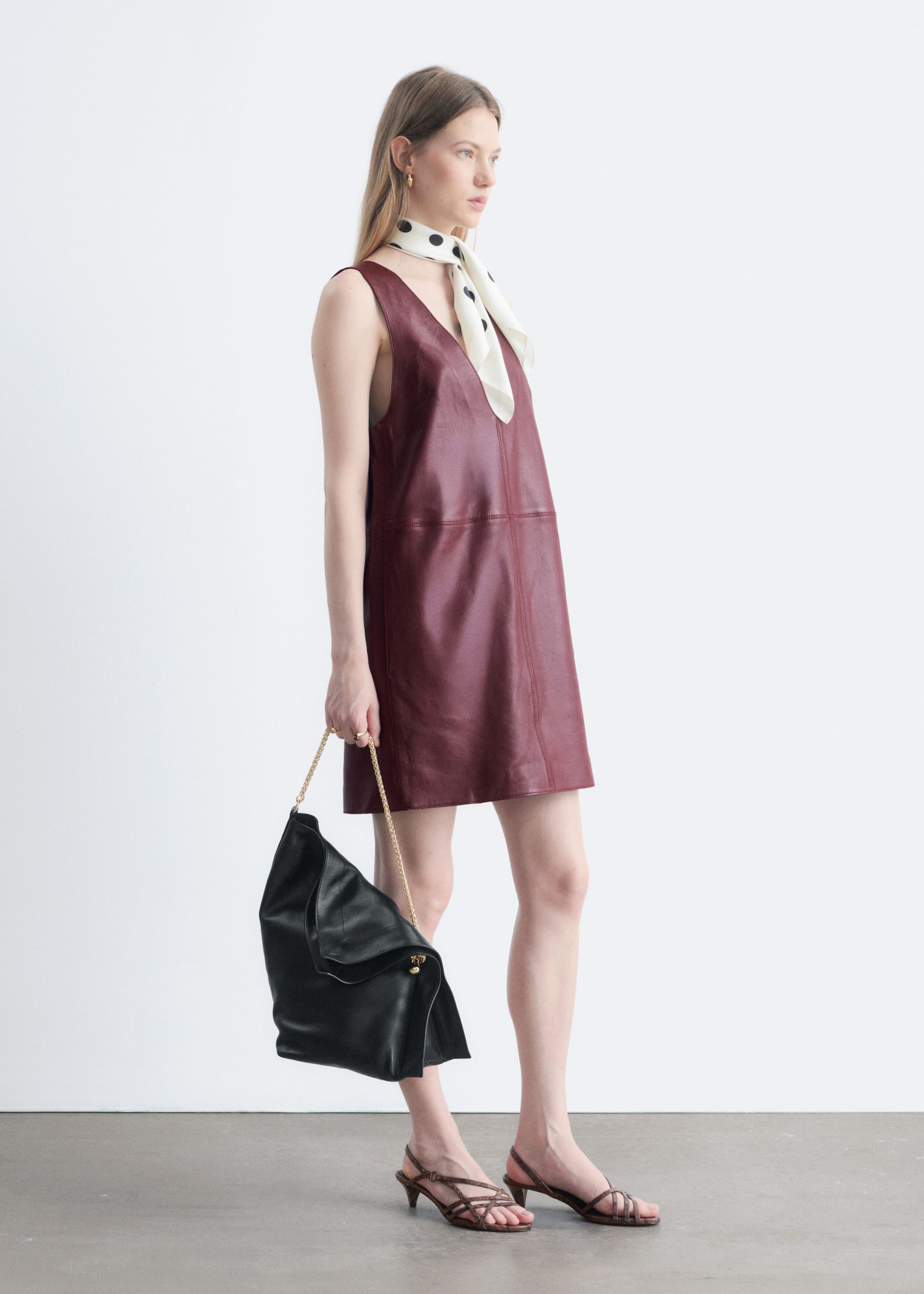 Raw-Edge Leather Dress - Dark Red - Lookbook