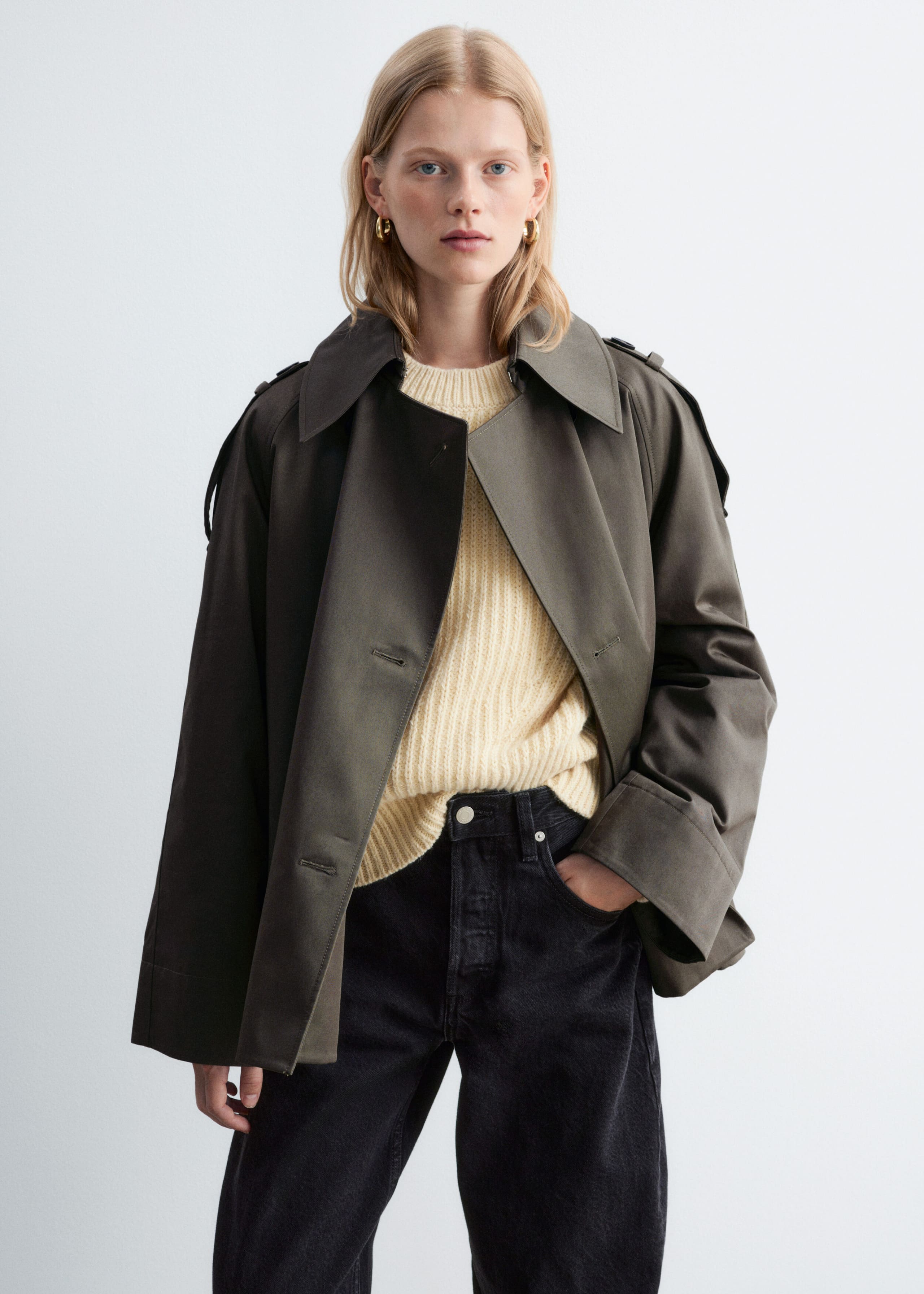 Double-Breasted Trench Jacket - Beige - Lookbook