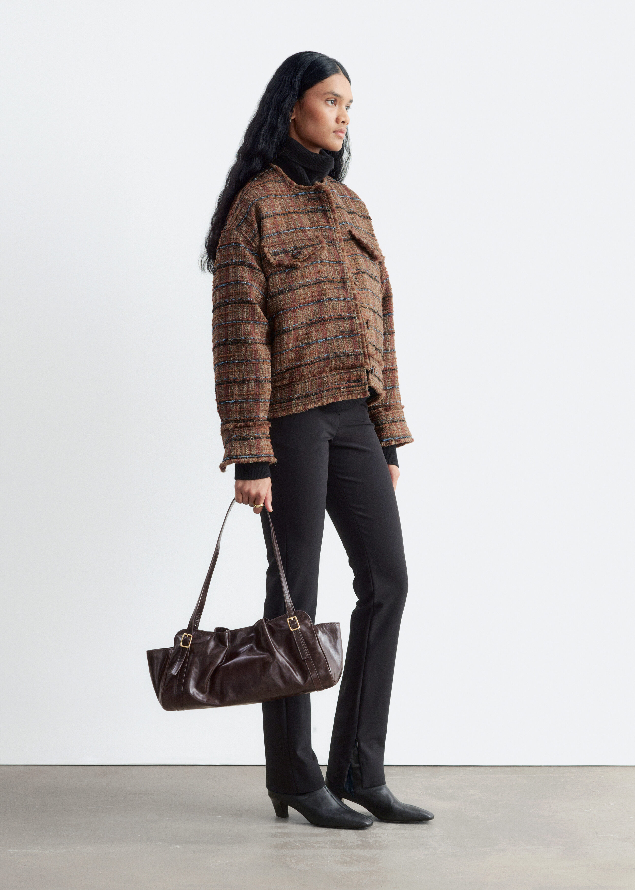 Raw-Edge Tweed Jacket - Brown/Checked - Jackets | & Other Stories US
