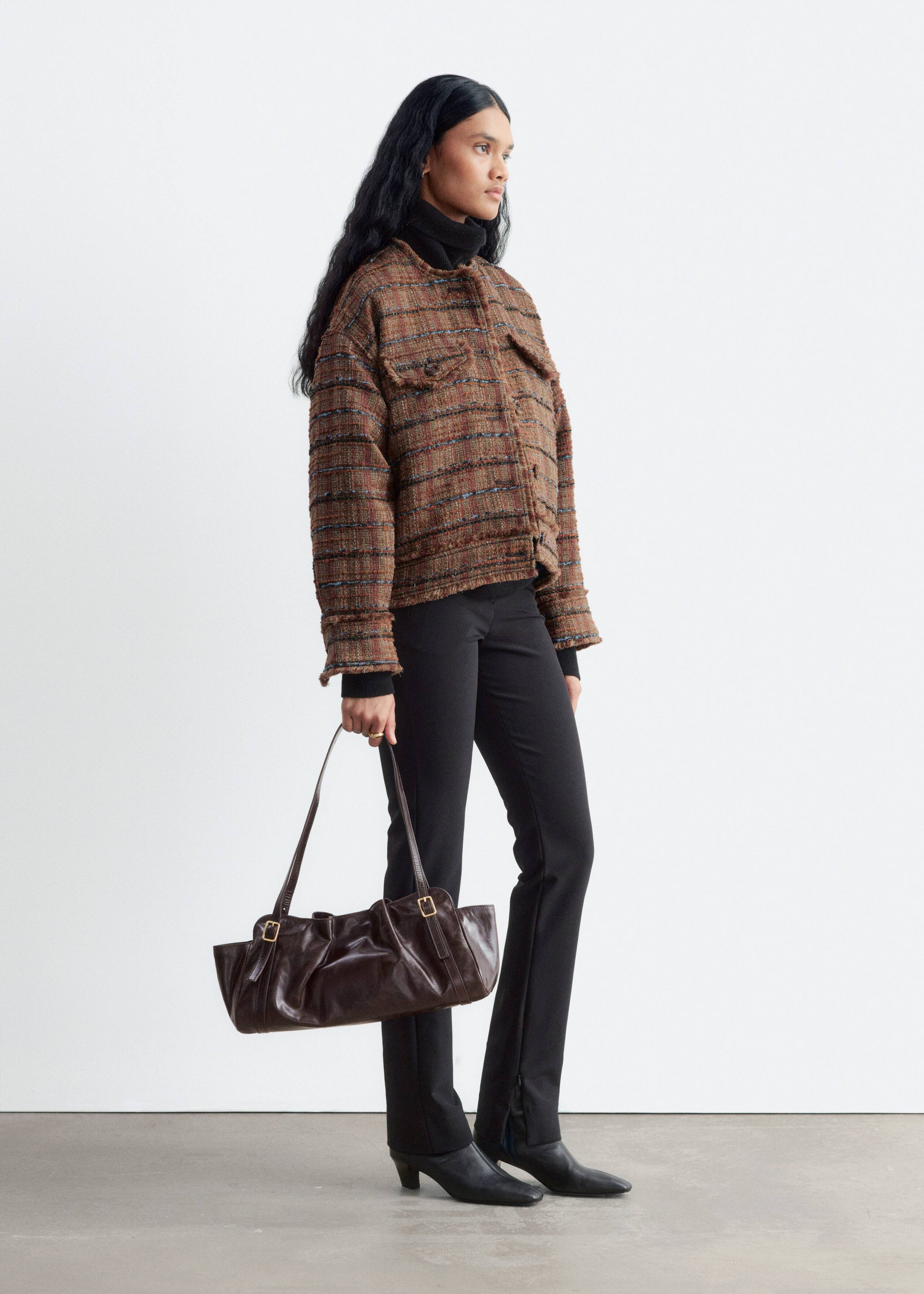 Raw-Edge Tweed Jacket - Brown/Checked - Lookbook