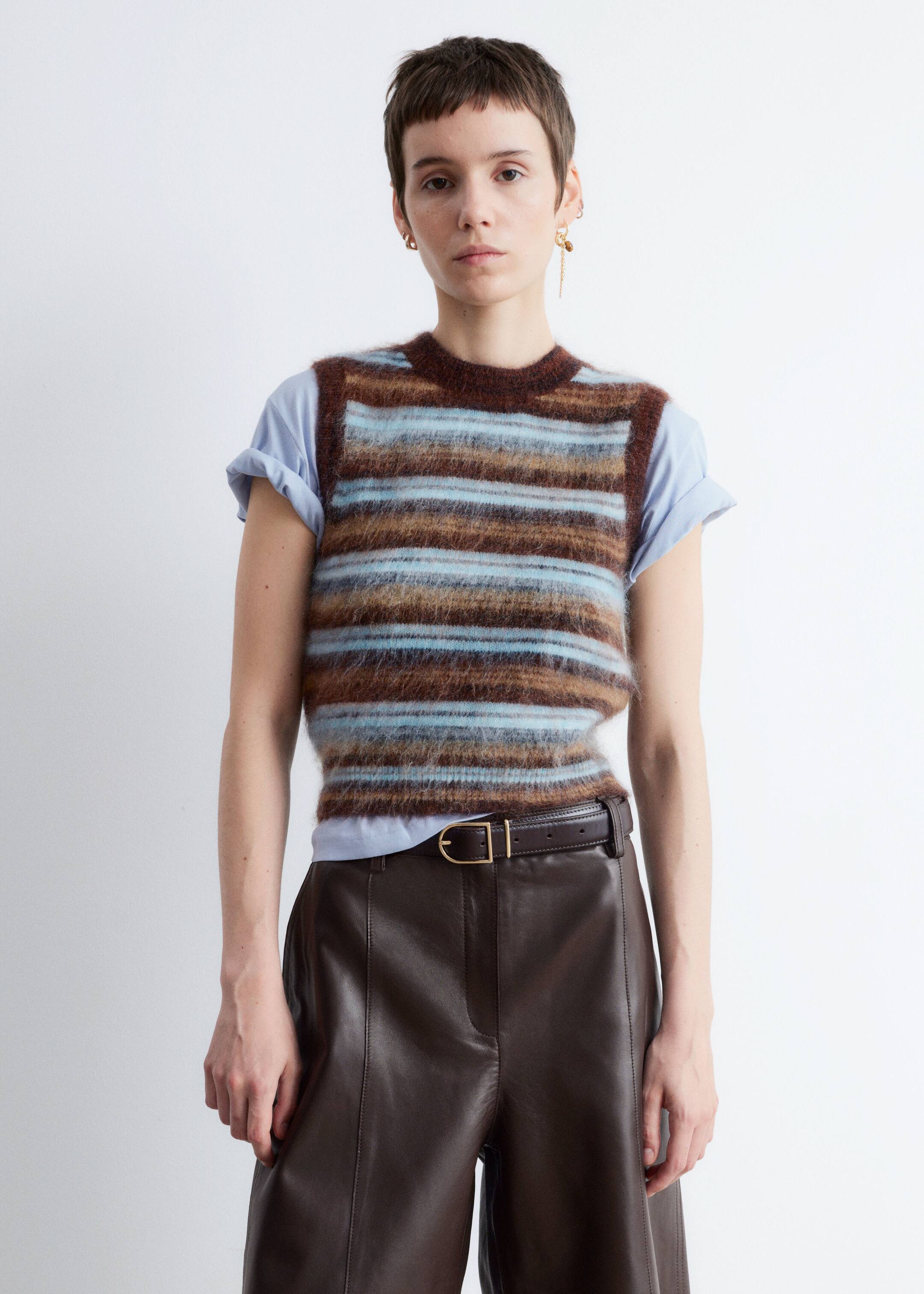 Größeres Bild ansehen: Strickweste aus Mohair-Mix - Braun/Blau gestreift - Ladies | H&M DE 1