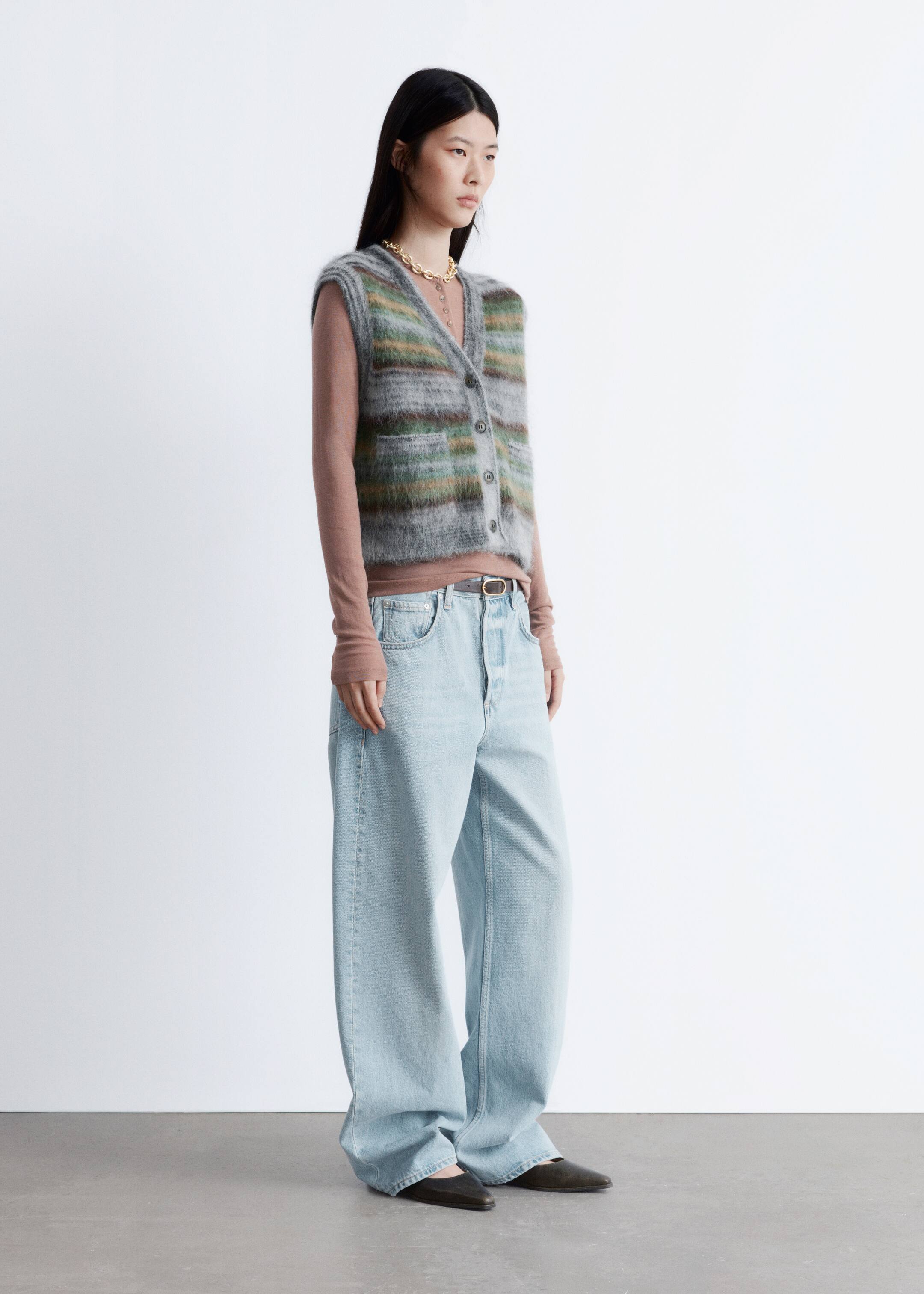 Grösseres Bild ansehen: Strickweste mit gebürsteter Textur - Grau/Grün gestreift - DAMEN | H&M CH 6