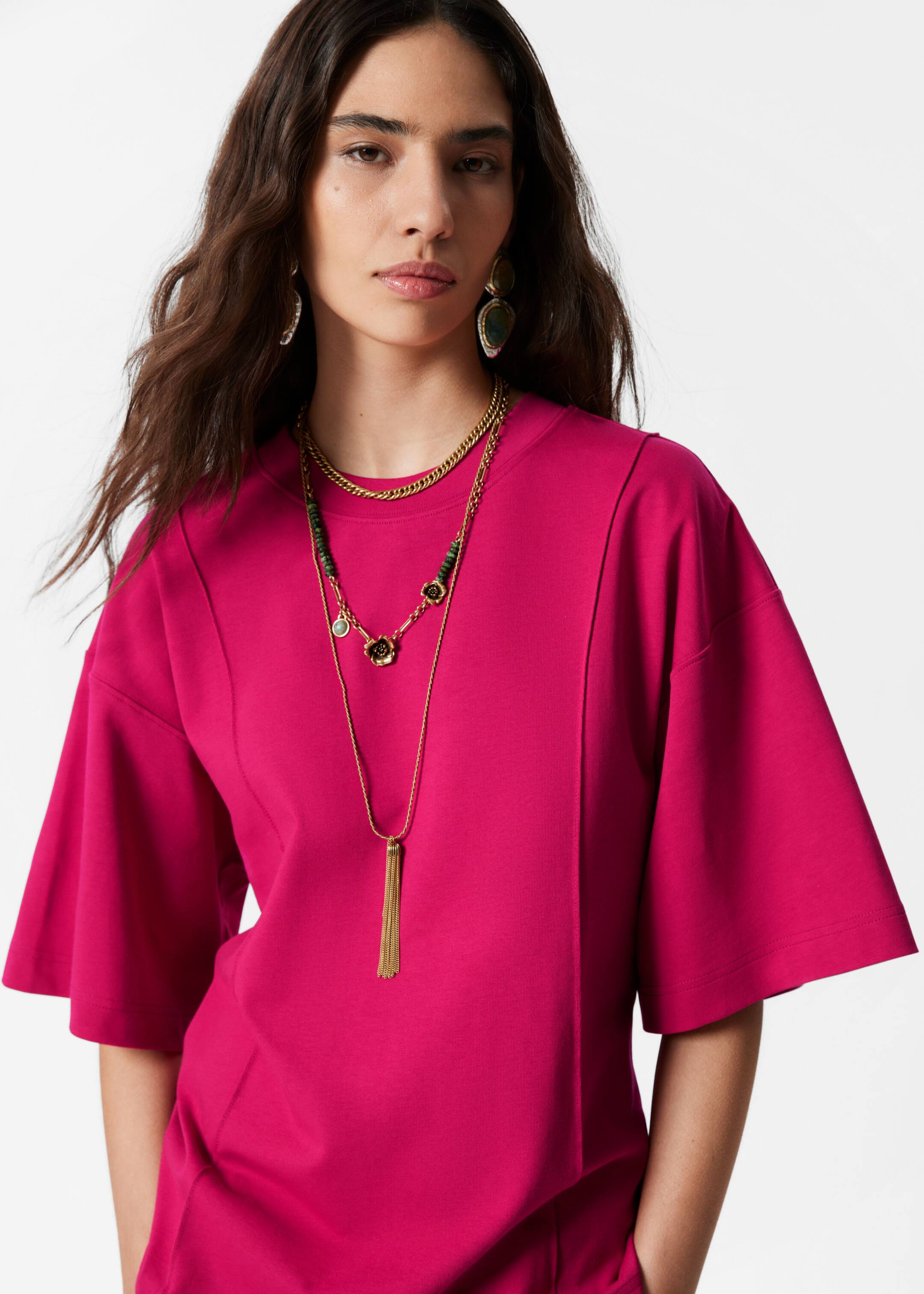 Zobrazit větší obrázek: Structured T-shirt - Tmavě růžová - ŽENY | H&M CZ 3