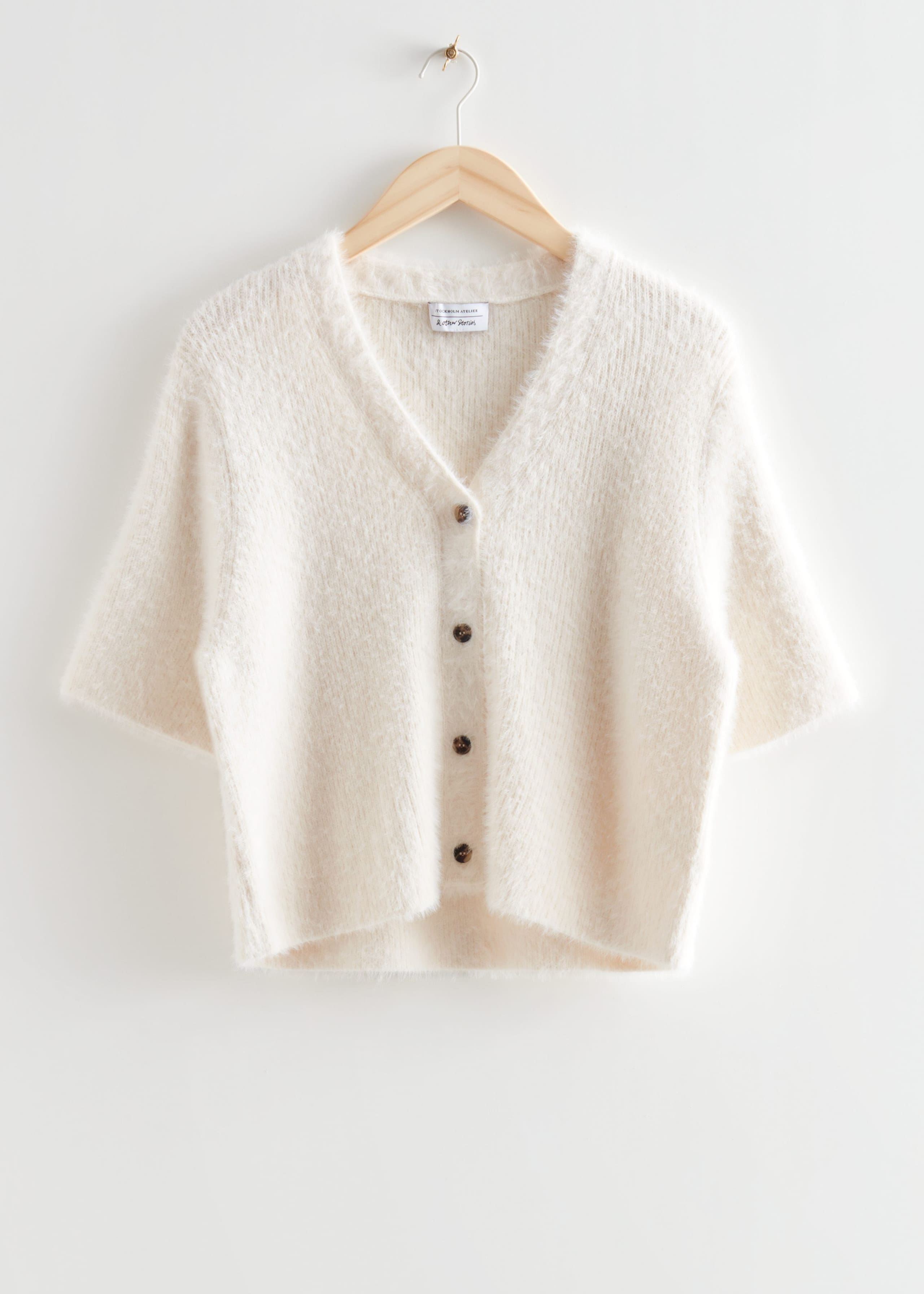 Short Sleeve Knit Cardigan - Cream - Still Life
