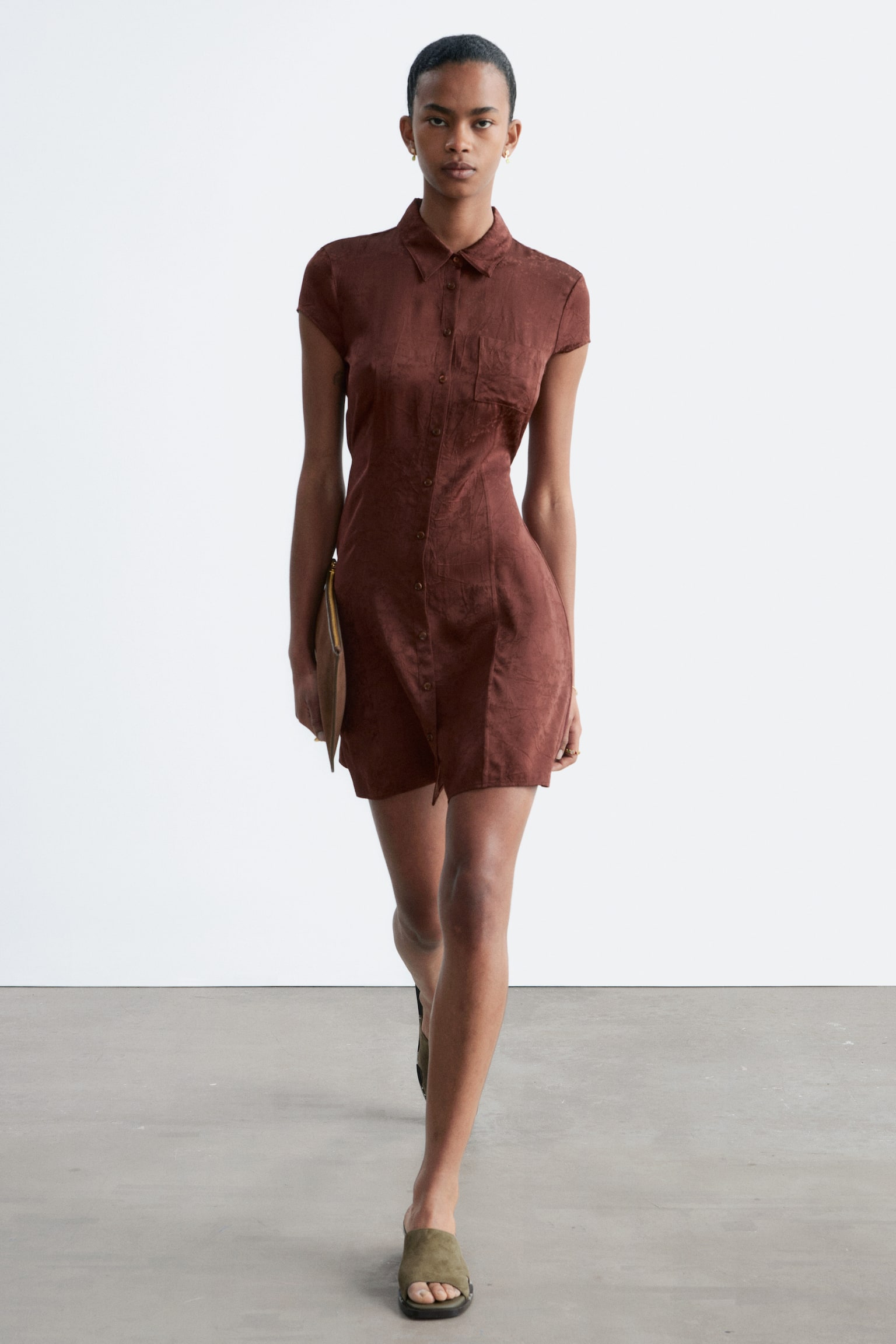 Mini chemisier jacquard - Marrone scuro - 1