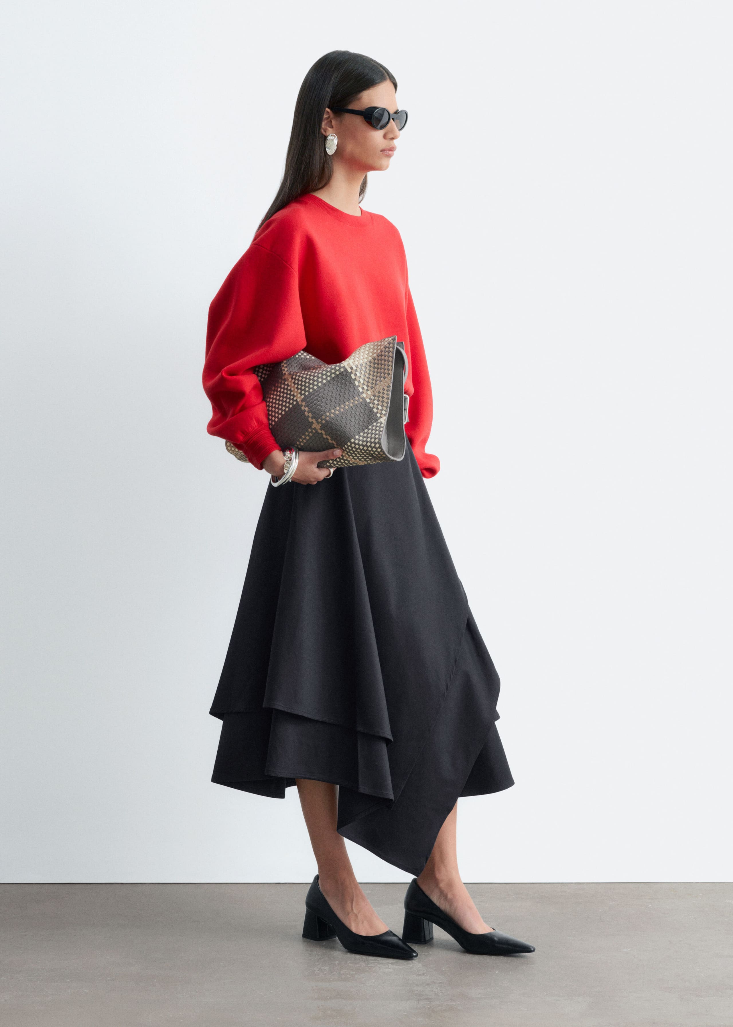 Rib-Trim Knitted Jumper - Red - Lookbook