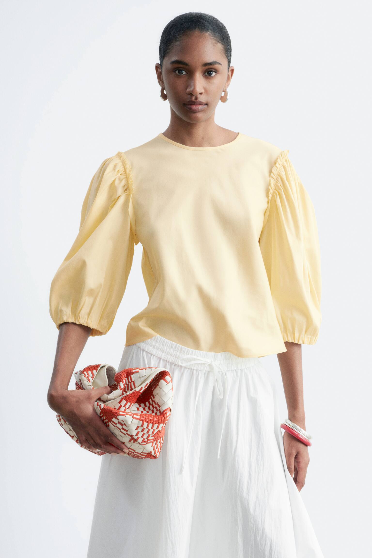 Balloon-Sleeve Jacquard Blouse - 1