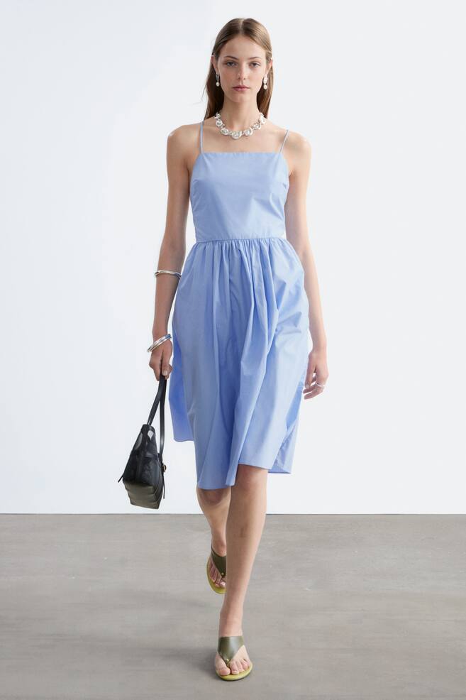 Robe midi en coton - Bleu clair/Brun/À carreaux - 1