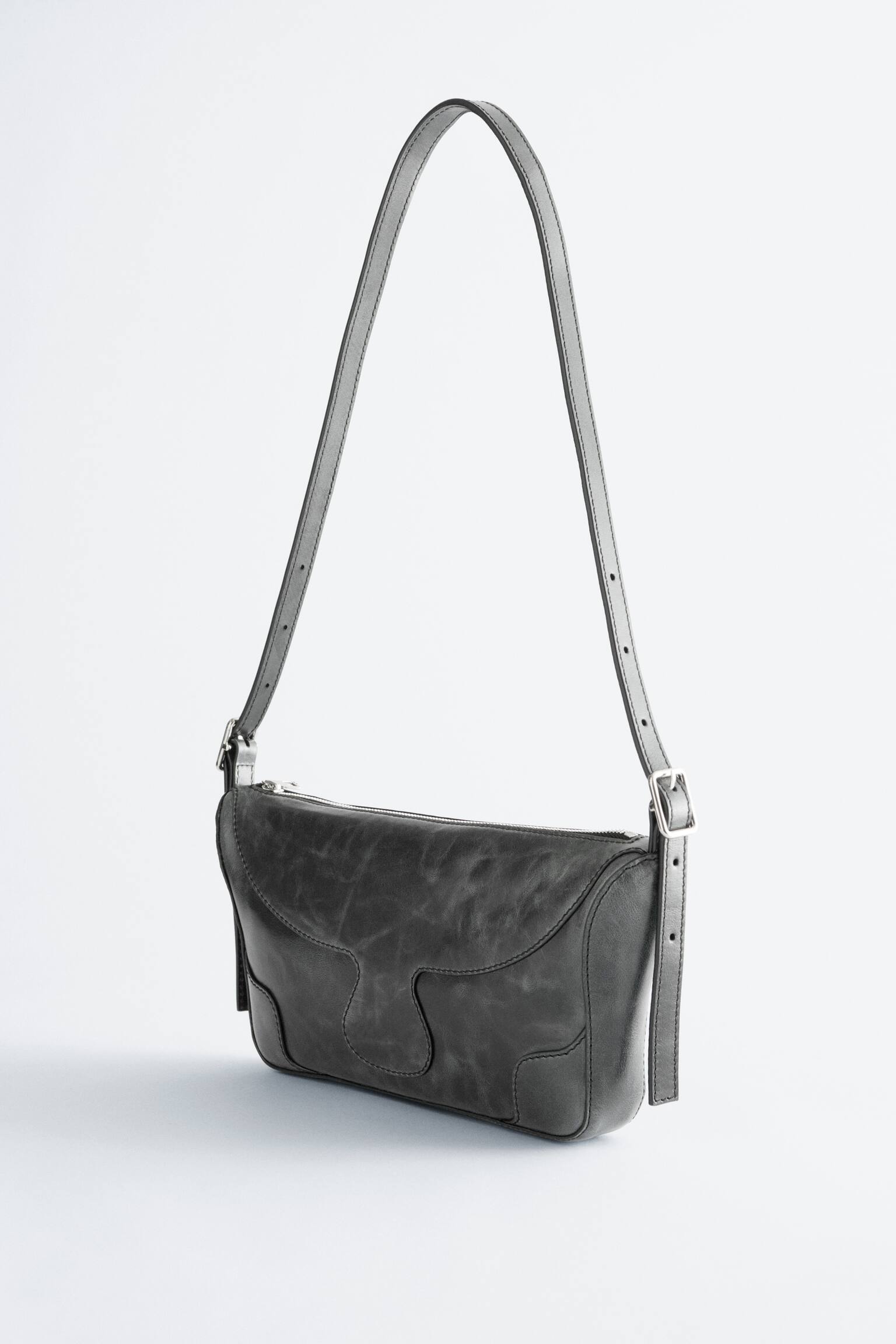 Rektangulær crossbody-taske i læder - Sort læder/Kakigrønt ruskind - 2