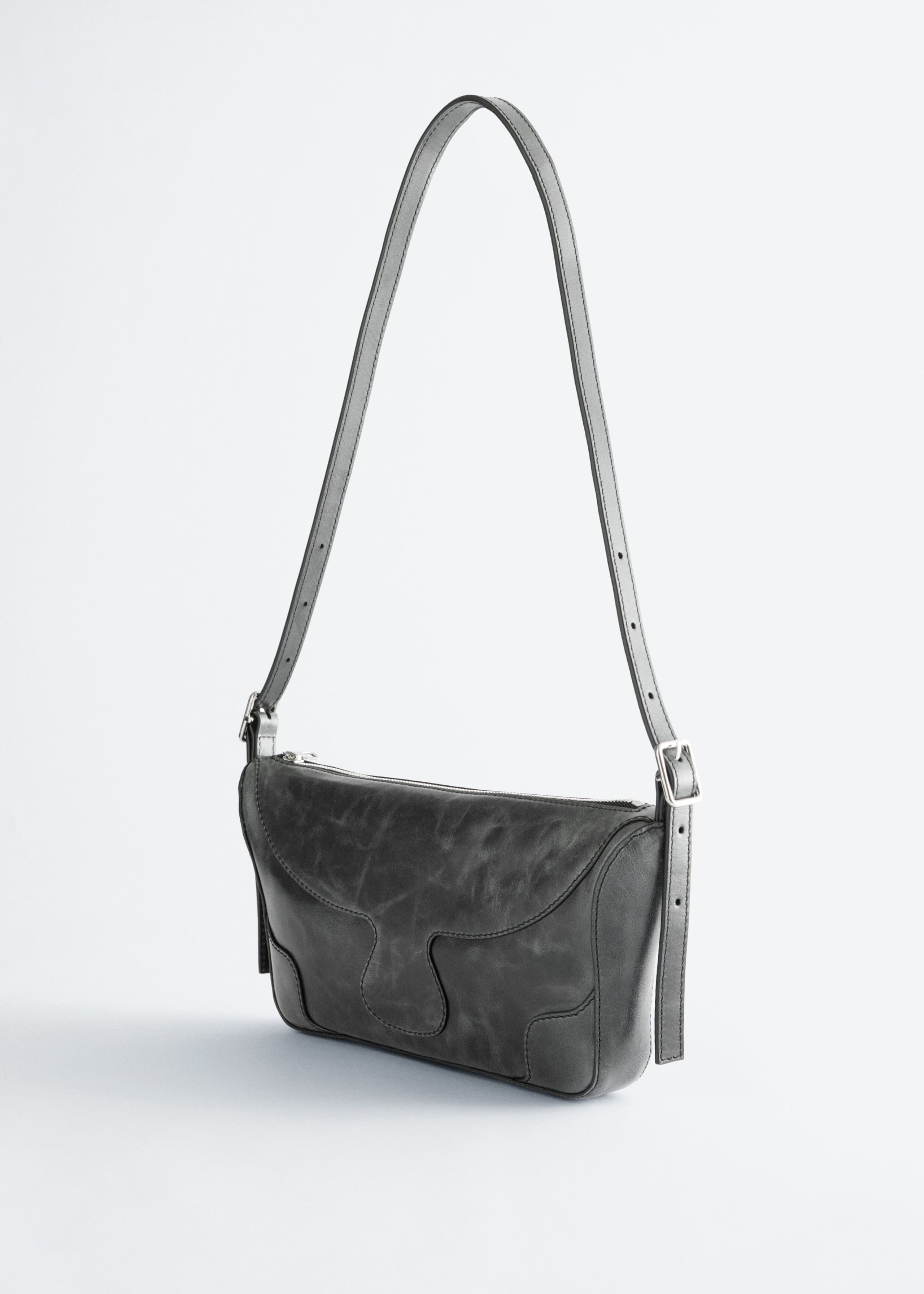 Rectangular Leather Crossbody Bag - Black Leather - Still Life