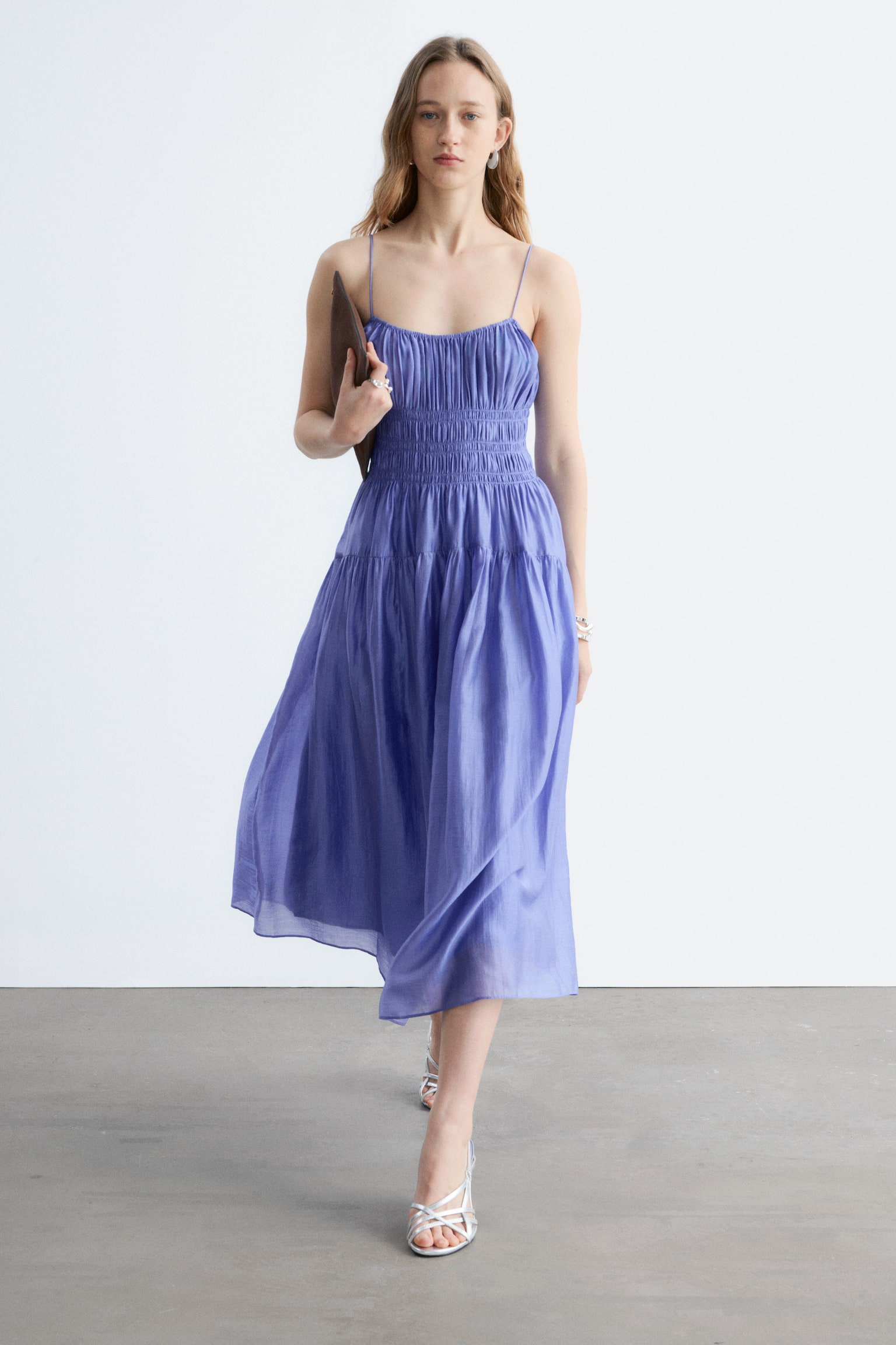 Abito midi con ruche - Blu - 1