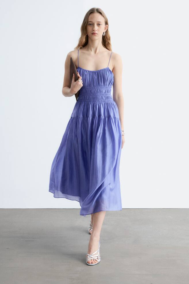 Vestido midi fruncido - Azul - 1