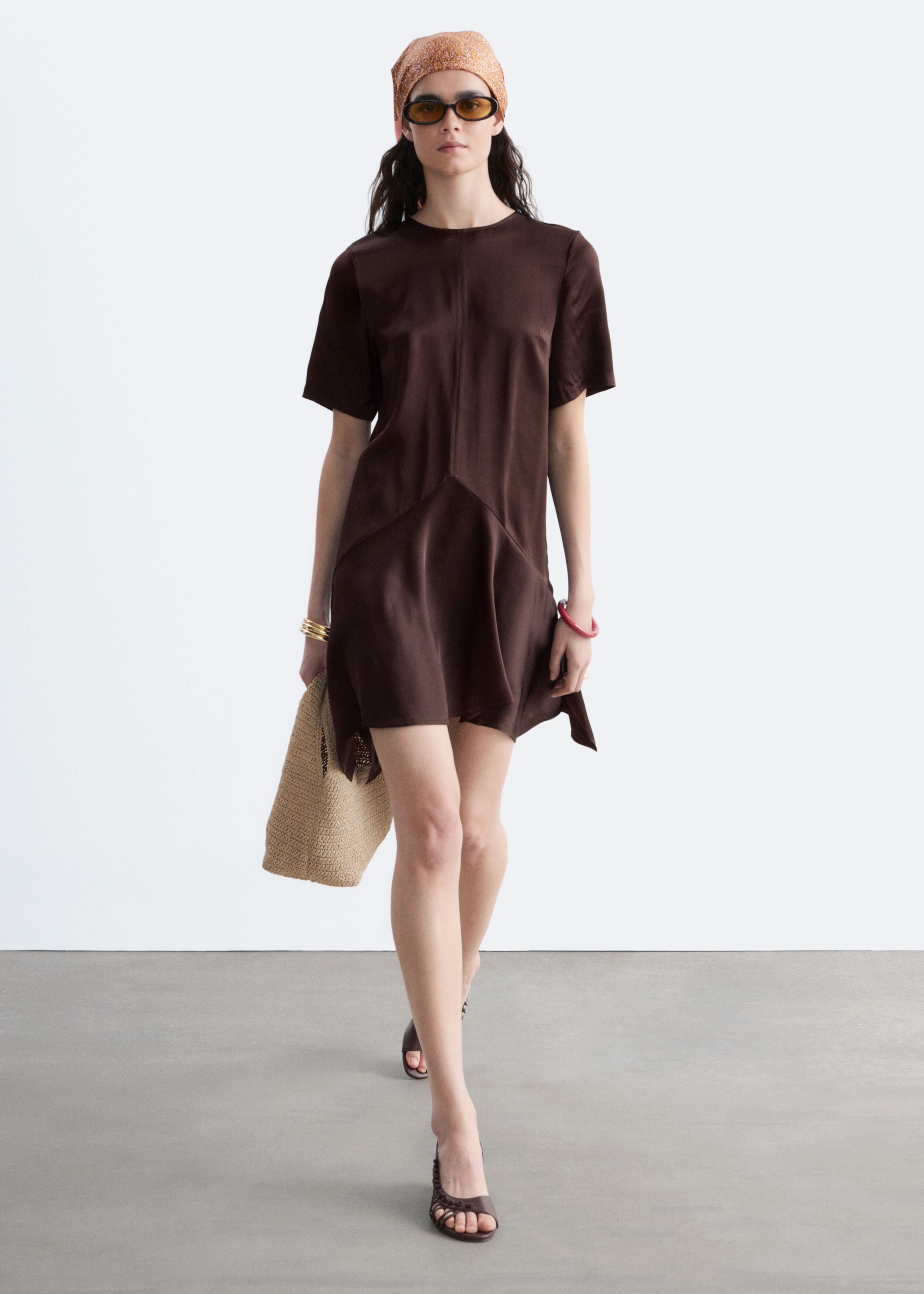 Handkerchief Hem Mini Dress - Brown - Lookbook