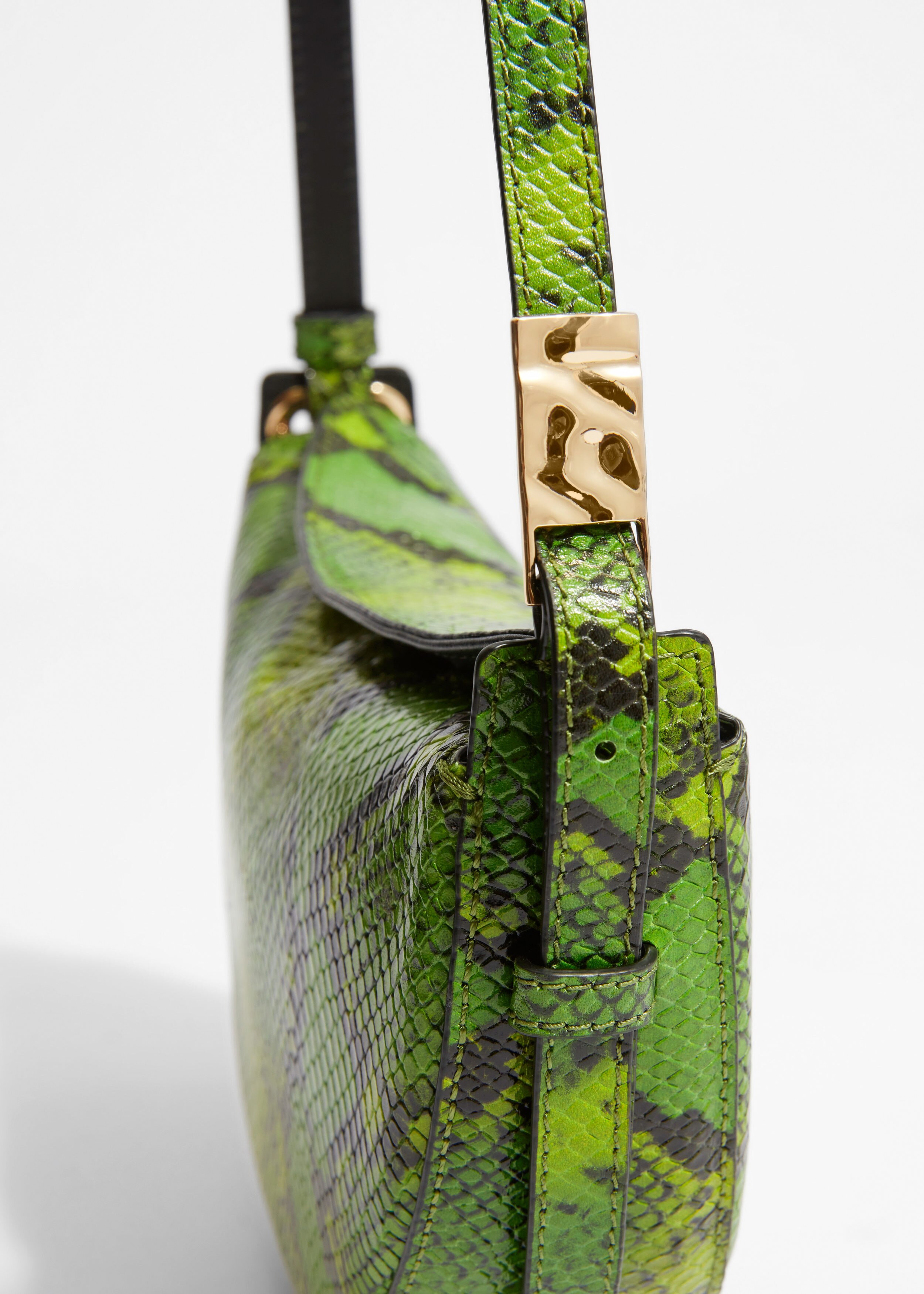Snake-Embossed Leather Shoulder Bag - Green - & Other Stories GG