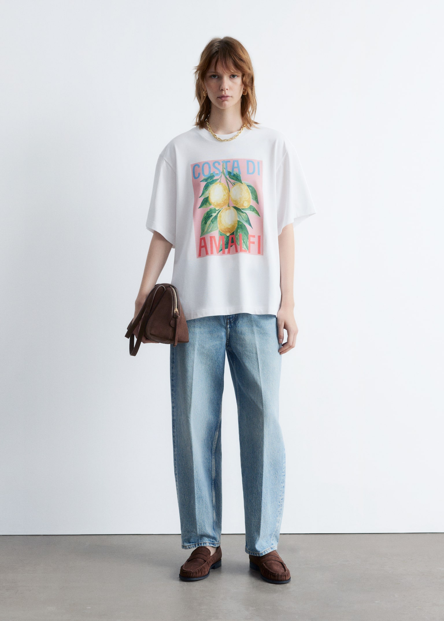 Tricou Supradimensionat cu Imprimeu - White Print/Pink Print