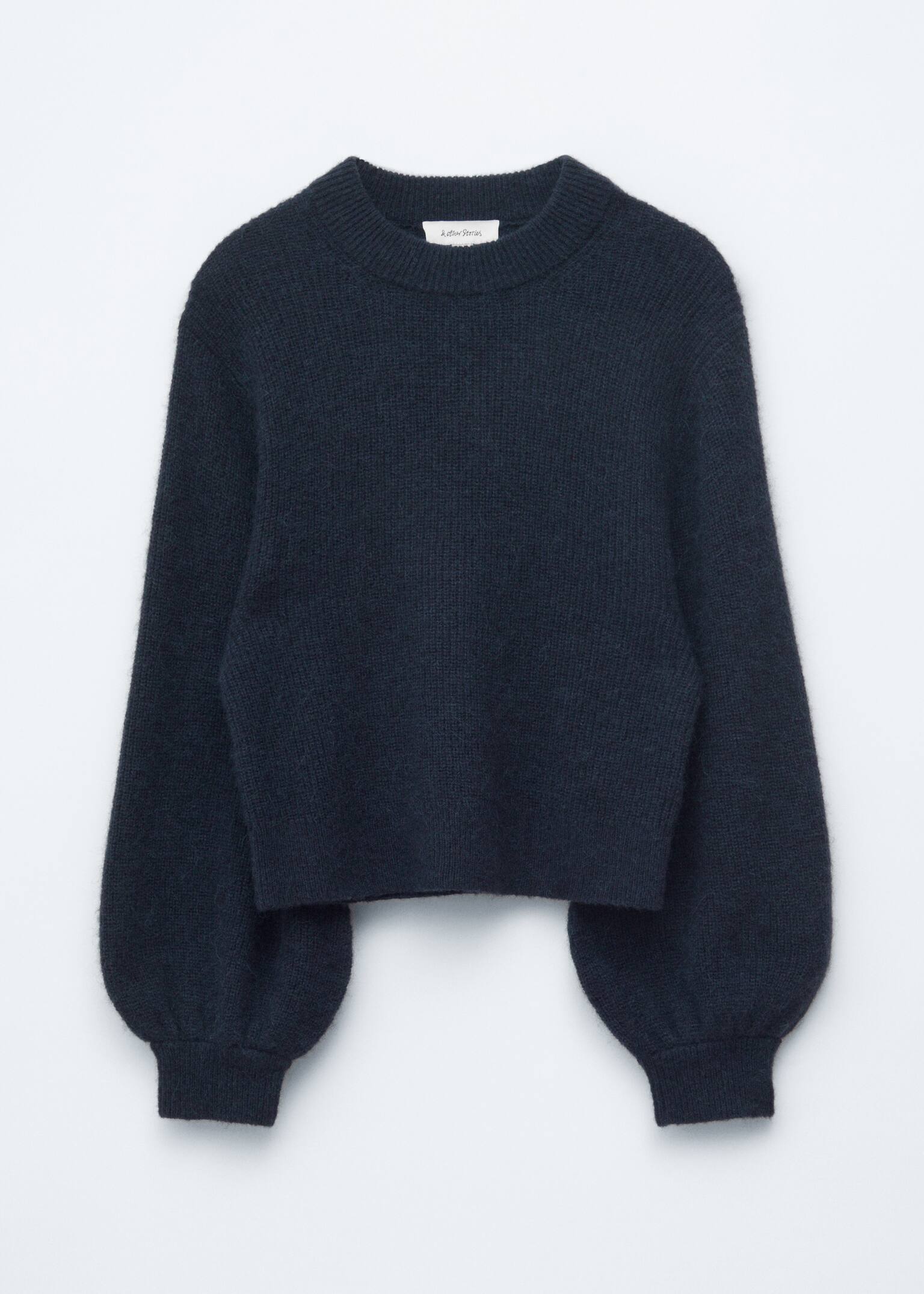 Tröja i alpackablandning med ballongärm - Marinblå/Röd/Brun - 2