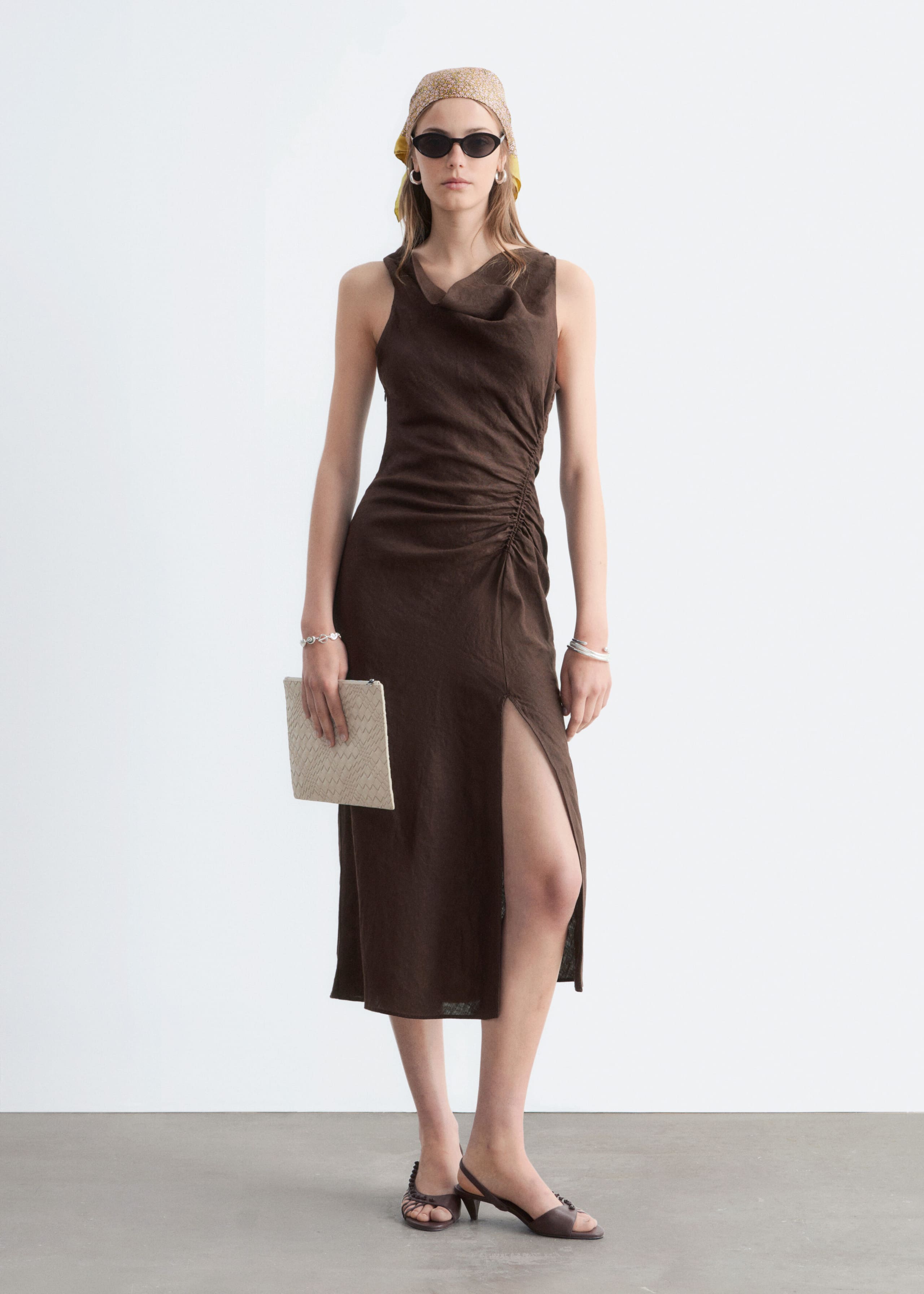 Image of Twist-Strap Linen Midi Dres