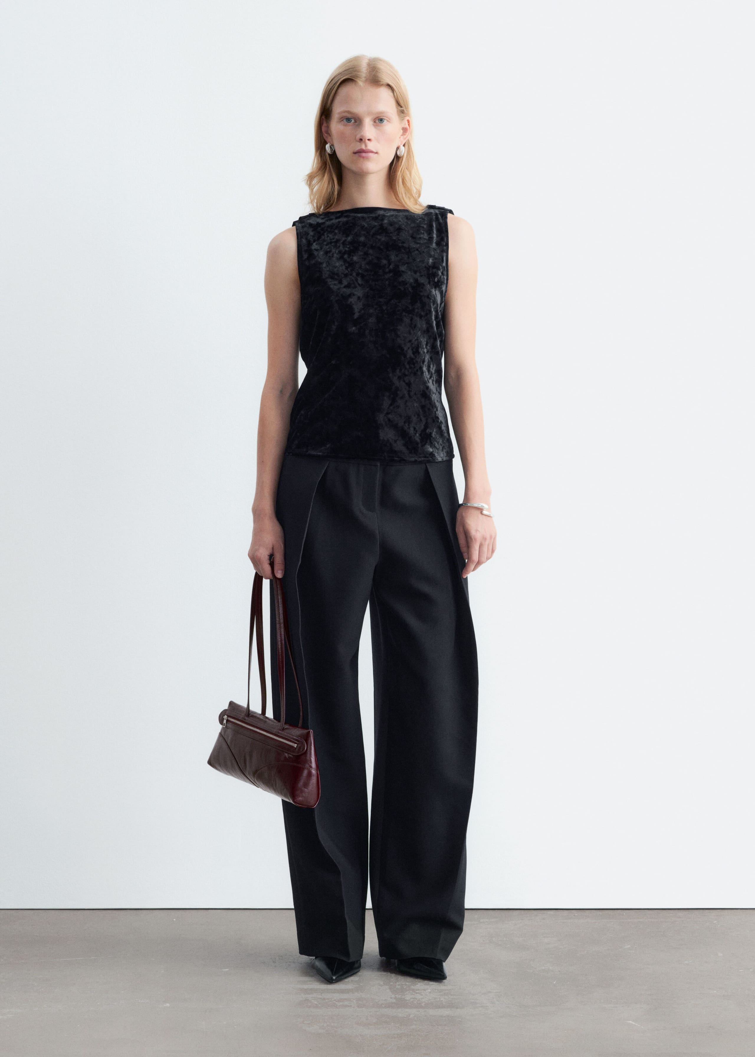 Draped Back Velvet Top - Black - Lookbook
