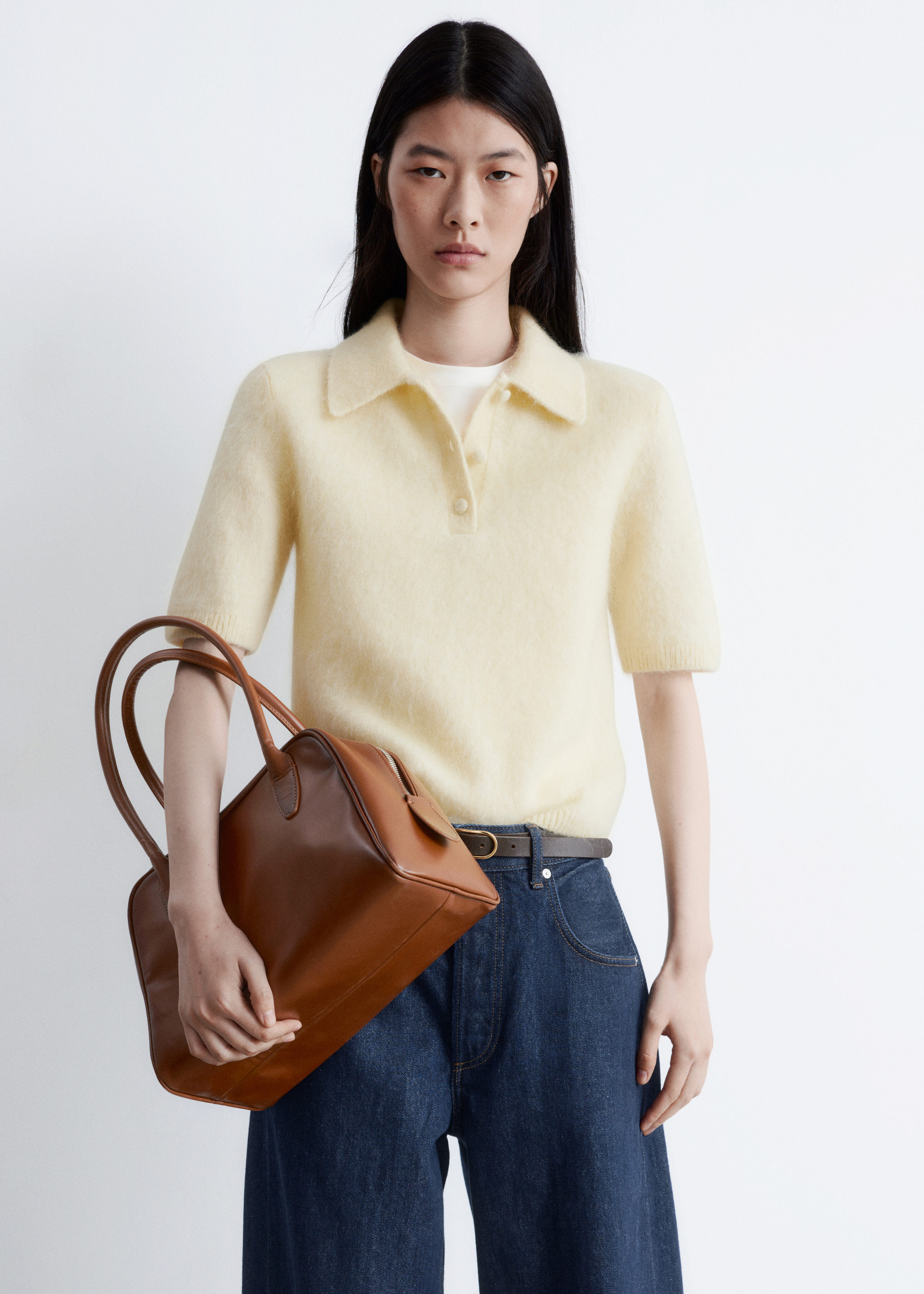 【美品】25ss h beauty&youth cotton polo knit 525 America Dania: Pointelle Polo Pullover