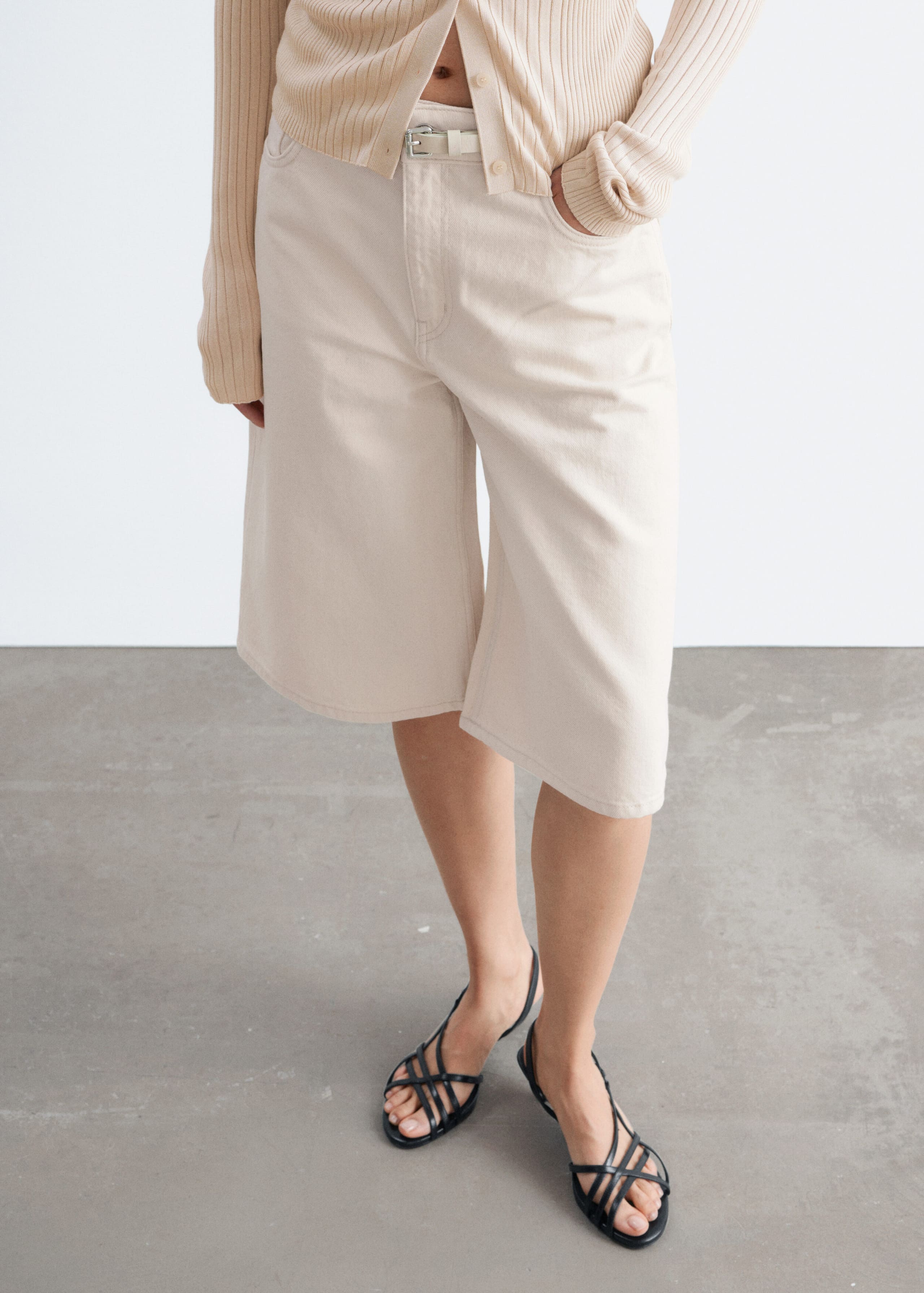 Denim Knee-Length Shorts - Ecru - Still Life