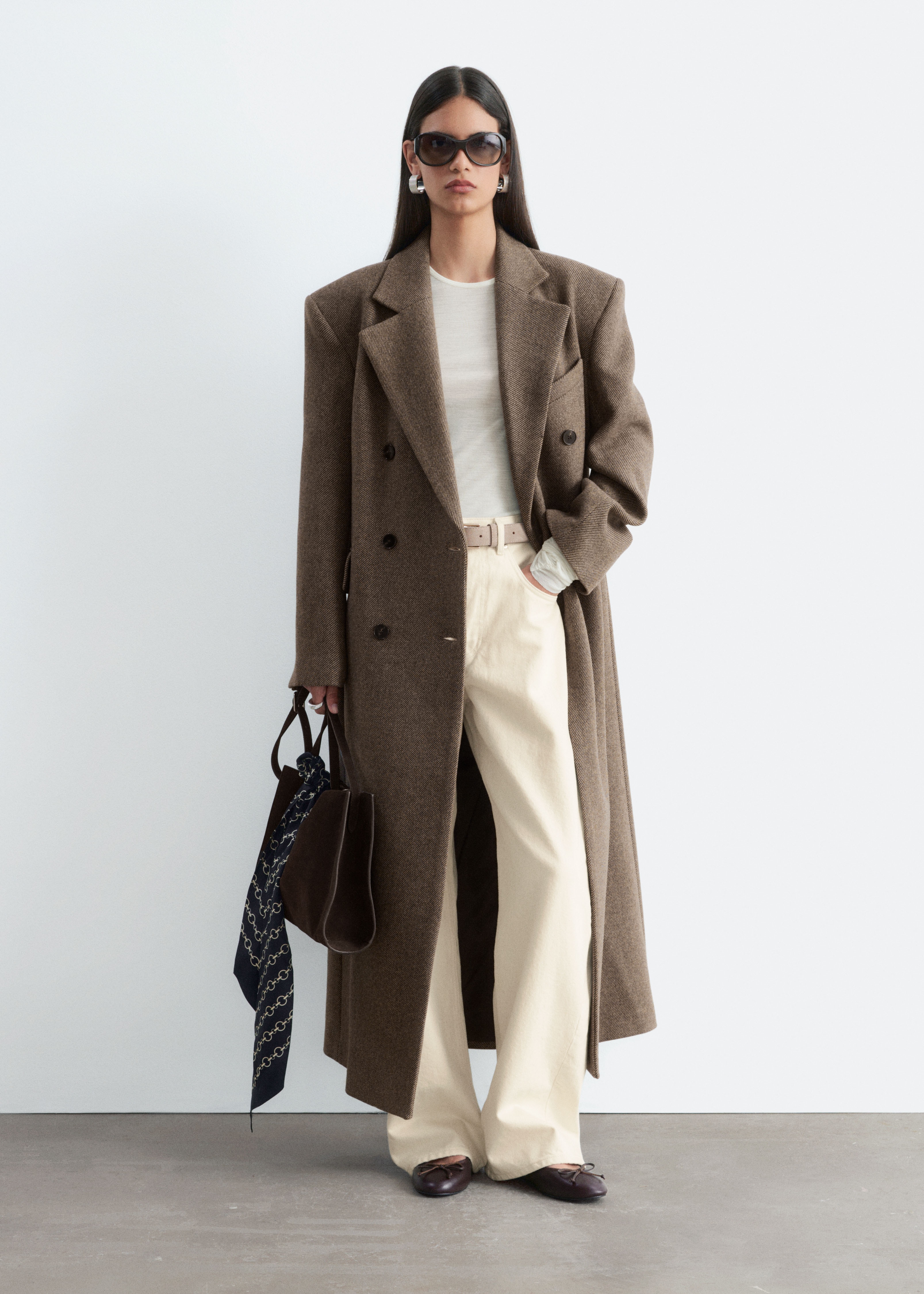 Manteau long en laine - Marron Clair/Noir/Taupe foncé