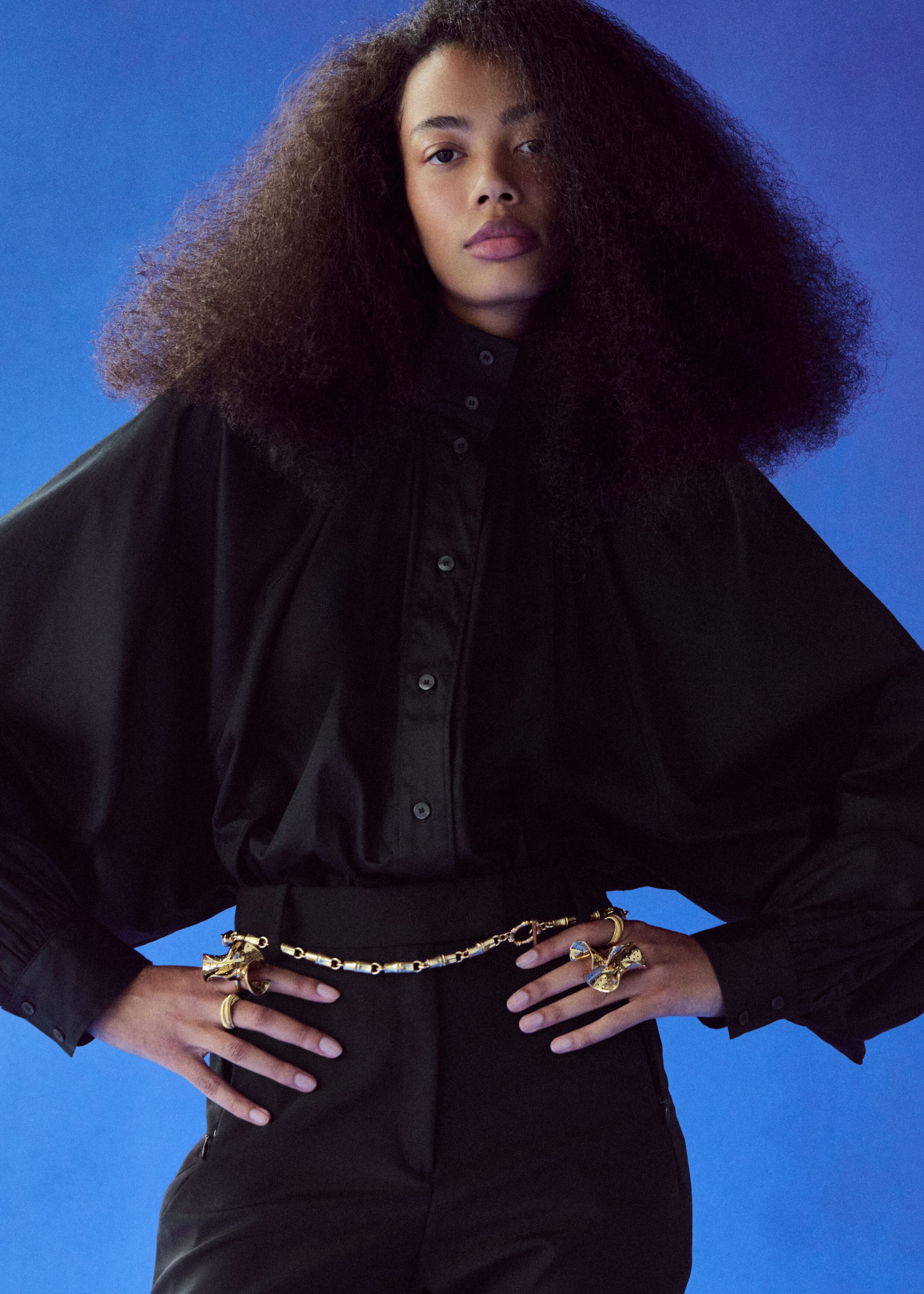 Batwing Sleeve Cotton Blouse - Black - Still Life