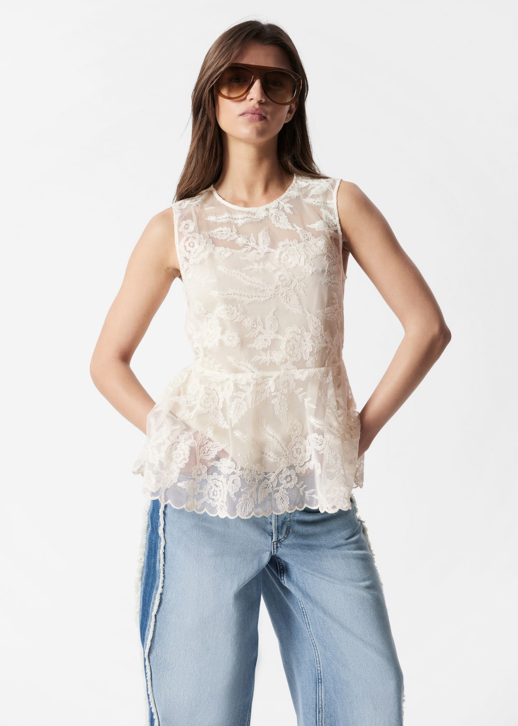 Lace Peplum Top - Cream - Lookbook