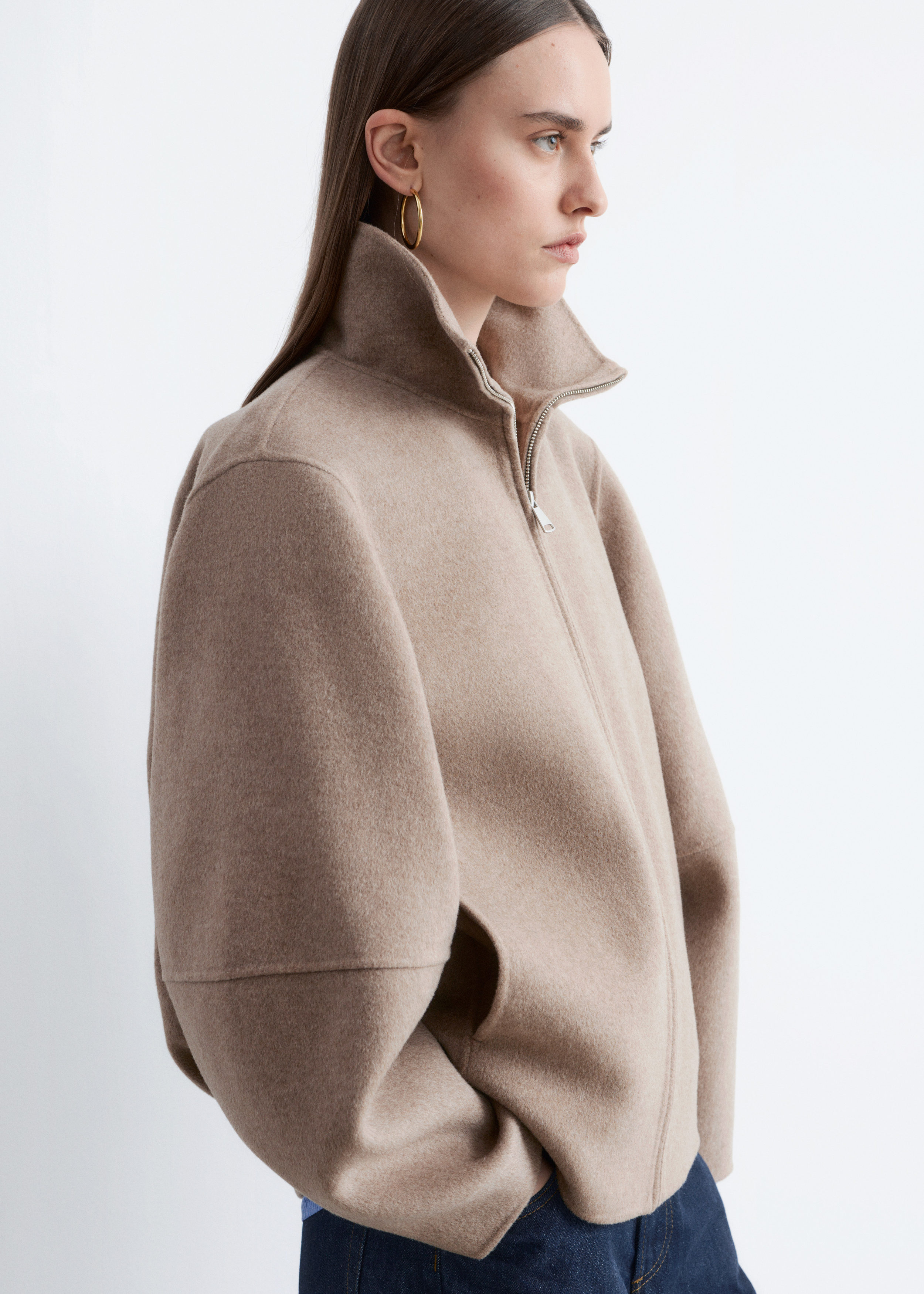 Zip-Up Wool Jacket - Dark Beige - Jackets - & Other Stories US