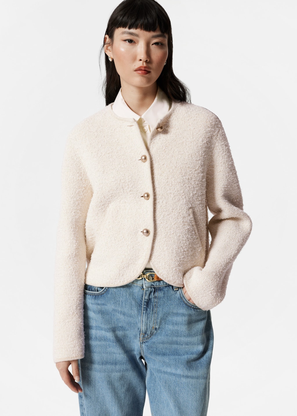 Textured Glitter Cardigan - White - Lookbook
