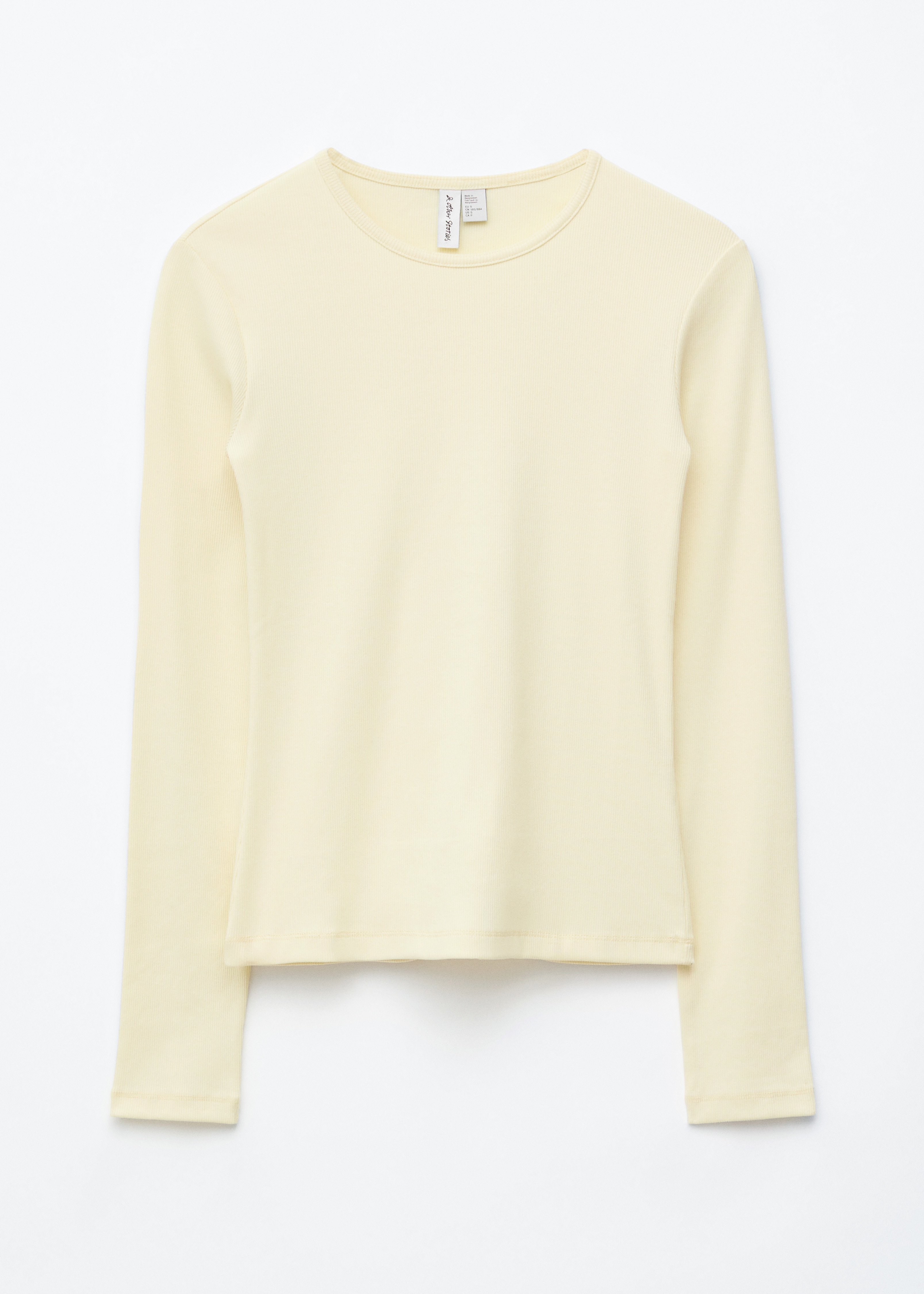 Top de manga comprida canelada - Amarelo pastel/Preto/Branco/Riscas castanhas/brancas/Riscas beges/pretas/Castanho escuro/Cinzento claro