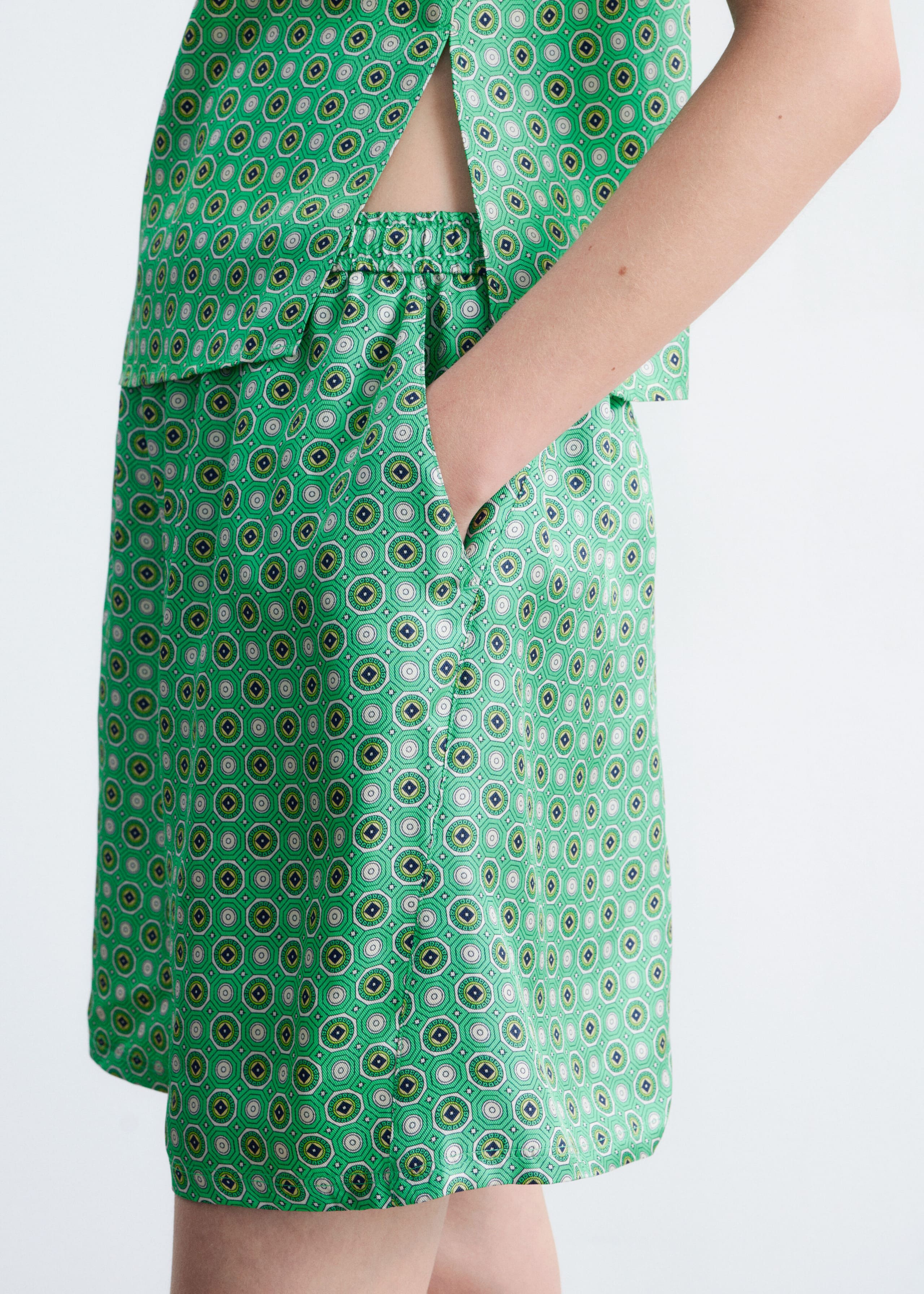Short en soie à cordon de serrage - Vert/Imprimé - Lookbook