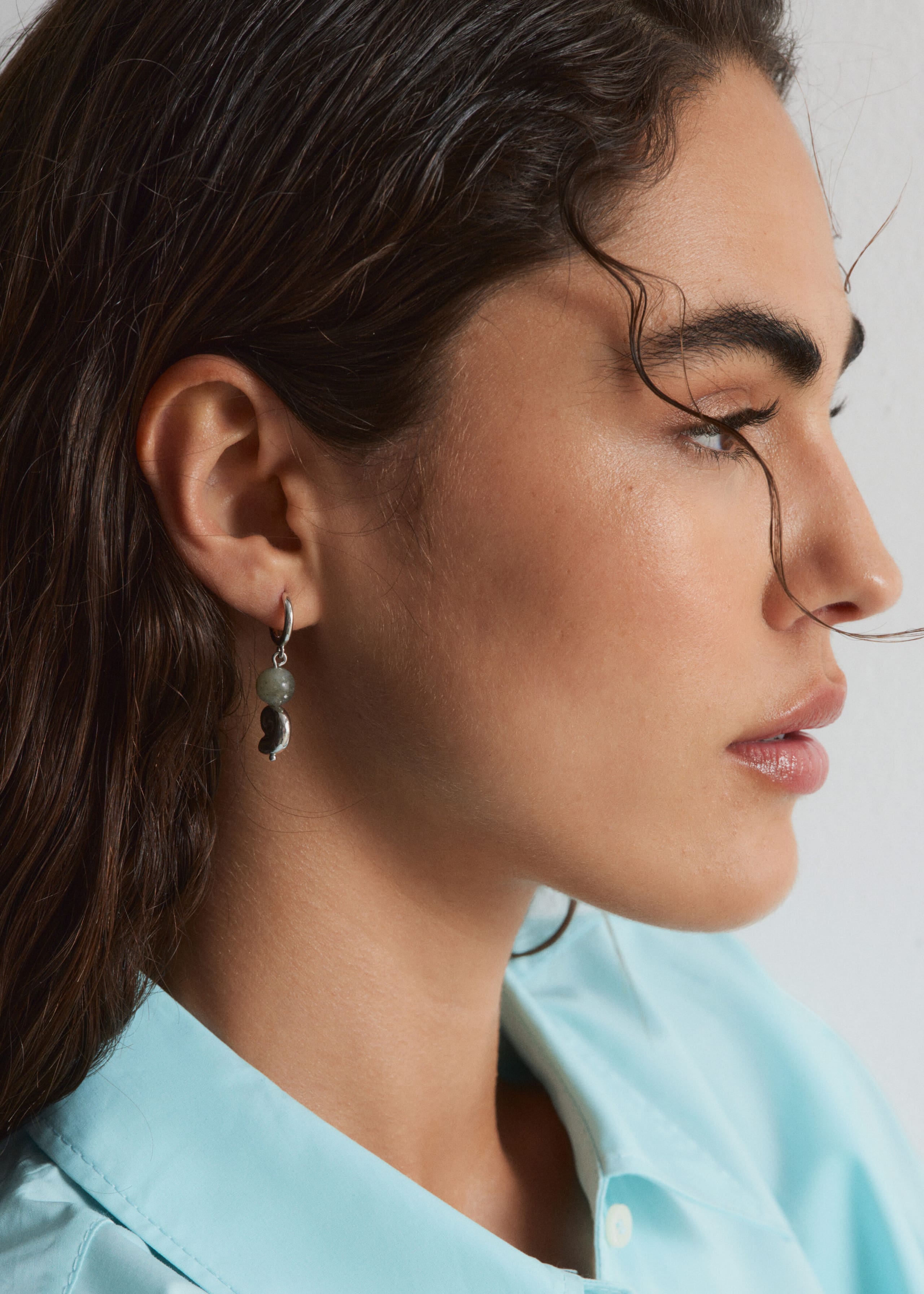 Labradorite Pendant Earrings - Silver - Lookbook