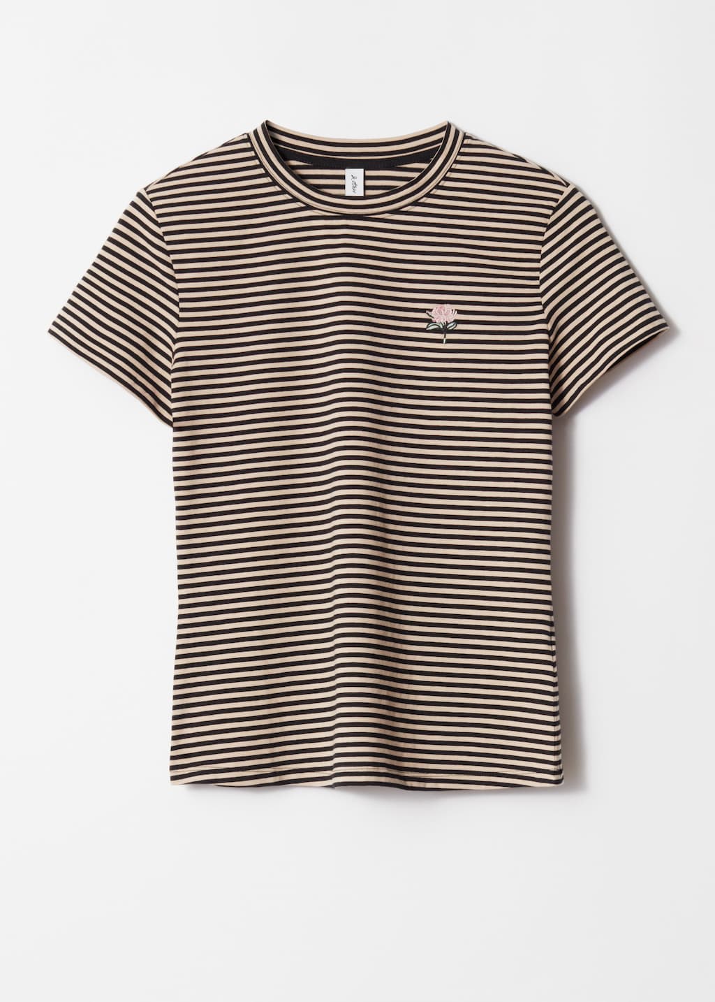 Camiseta bordada - Rayas beige/negras - Bodegón