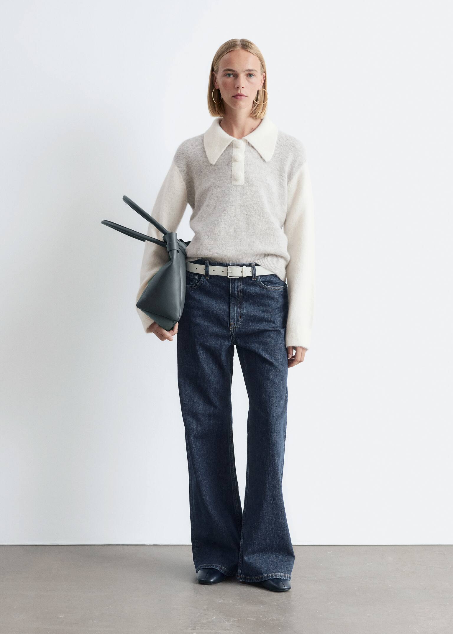 Pull à col en laine d’alpaga mélangée - Gris clair/Blanc/Noir/Jaune clair - 6