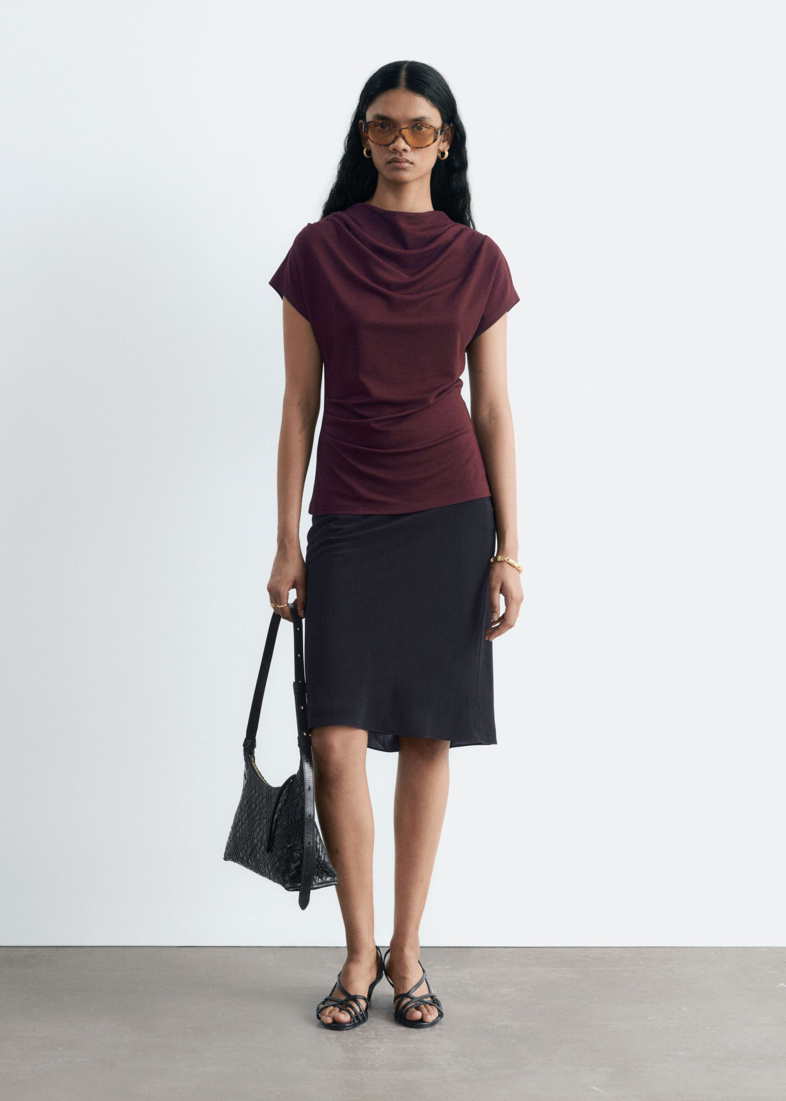 Draped Cowl-Neck Top - Black - Lookbook