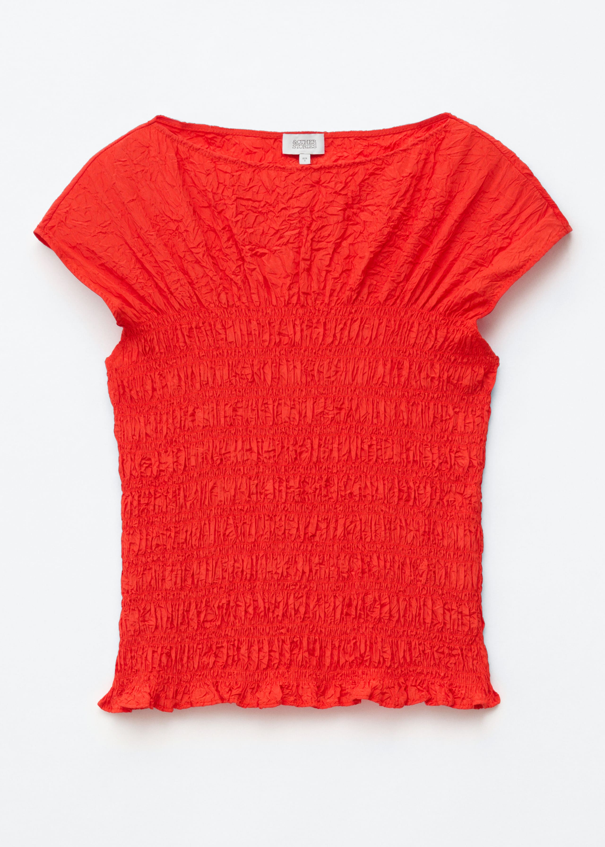 Gesmoktes Oberteil mit U-Boot-Ausschnitt - Beige/Gestreift - Stillleben