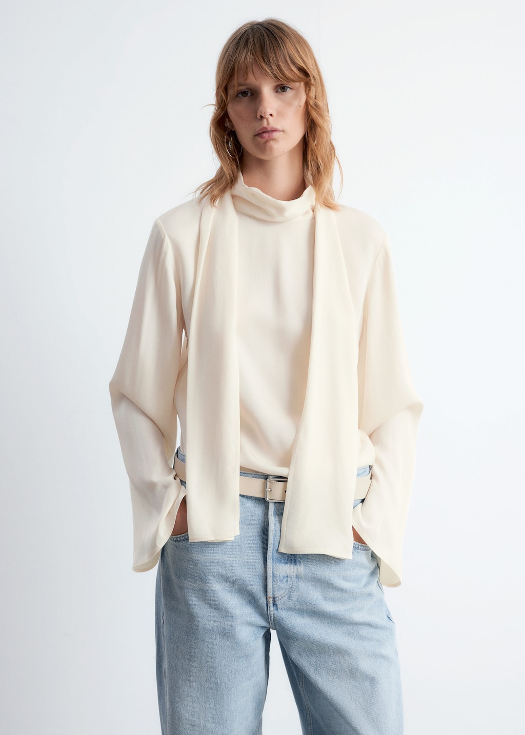 Image of Scarf-Detail Satin Blouse