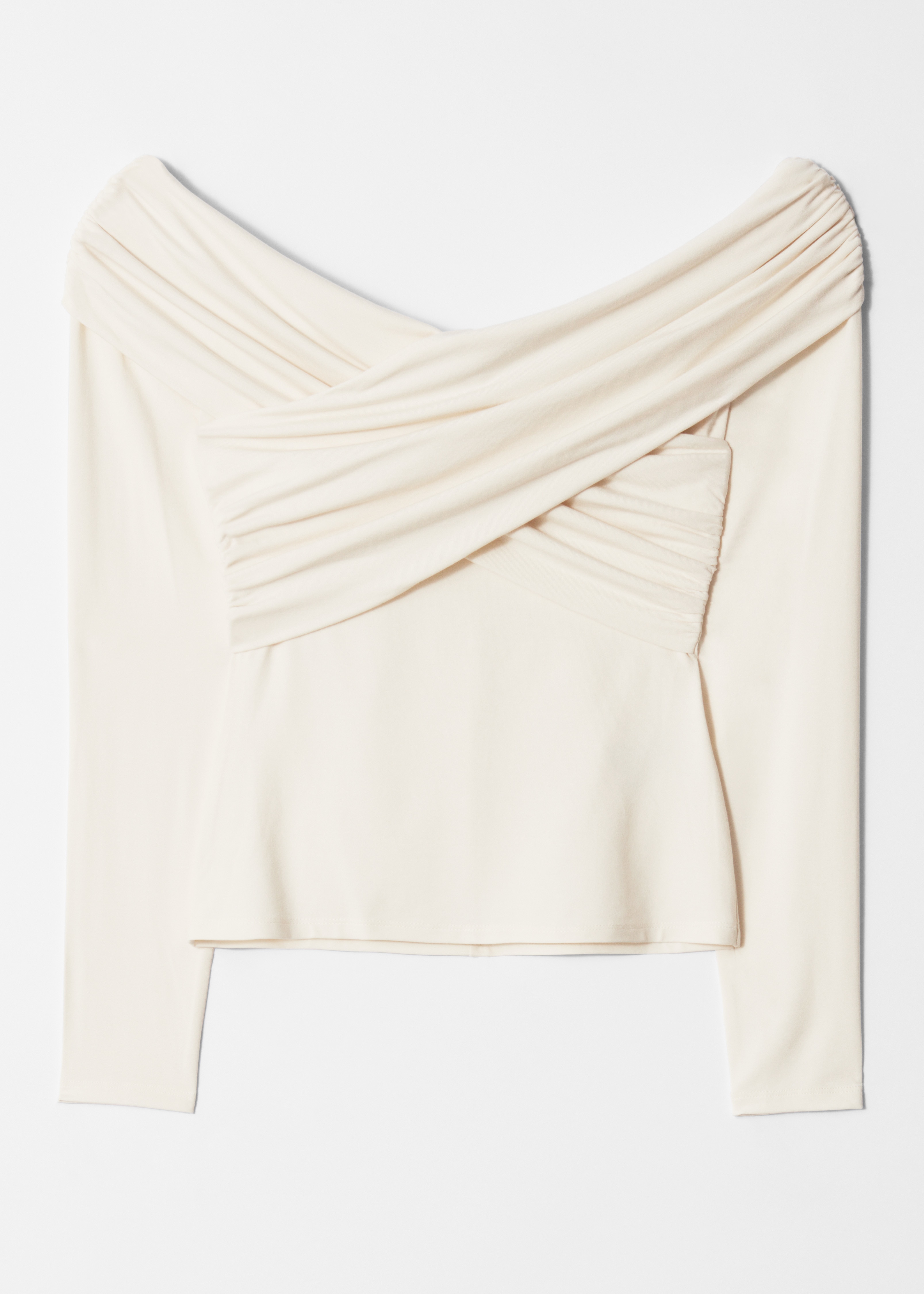 Top s řasením odhalená ramena - Krémová/Black