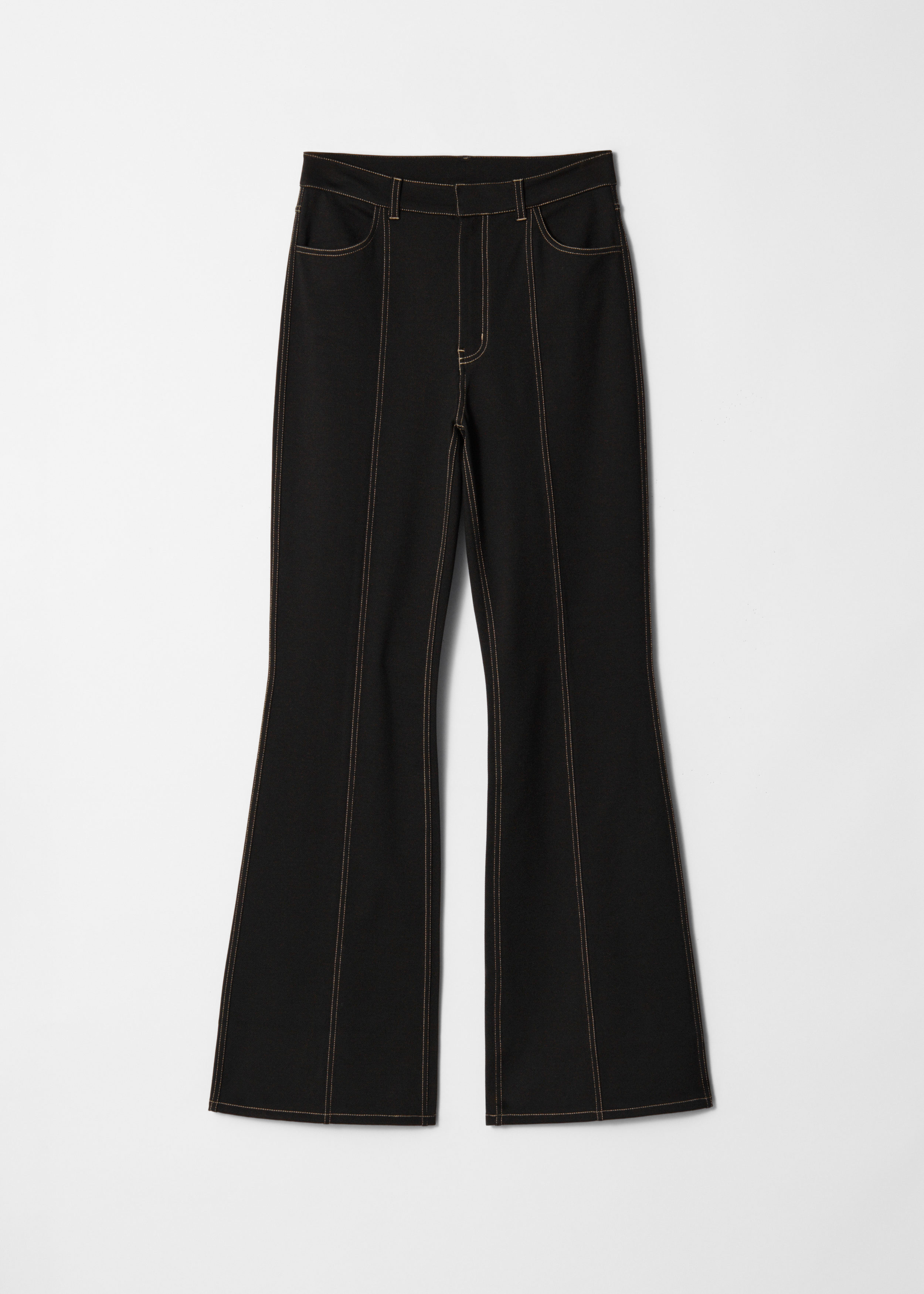 Flared Topstitched Jersey Trousers