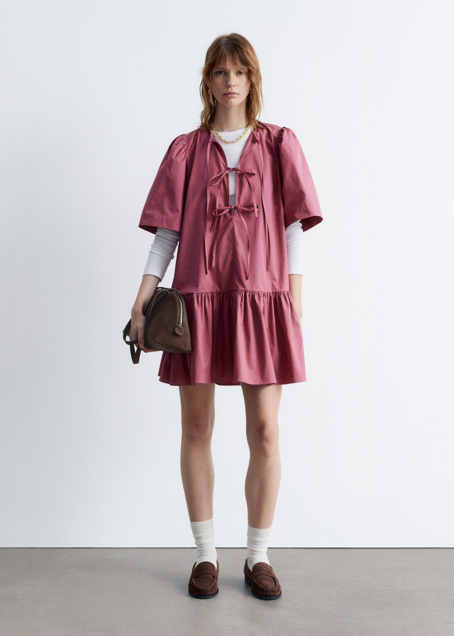 Minikleid mit Schößchen - Dark Pink/Red/Yellow Stripes/Weiß